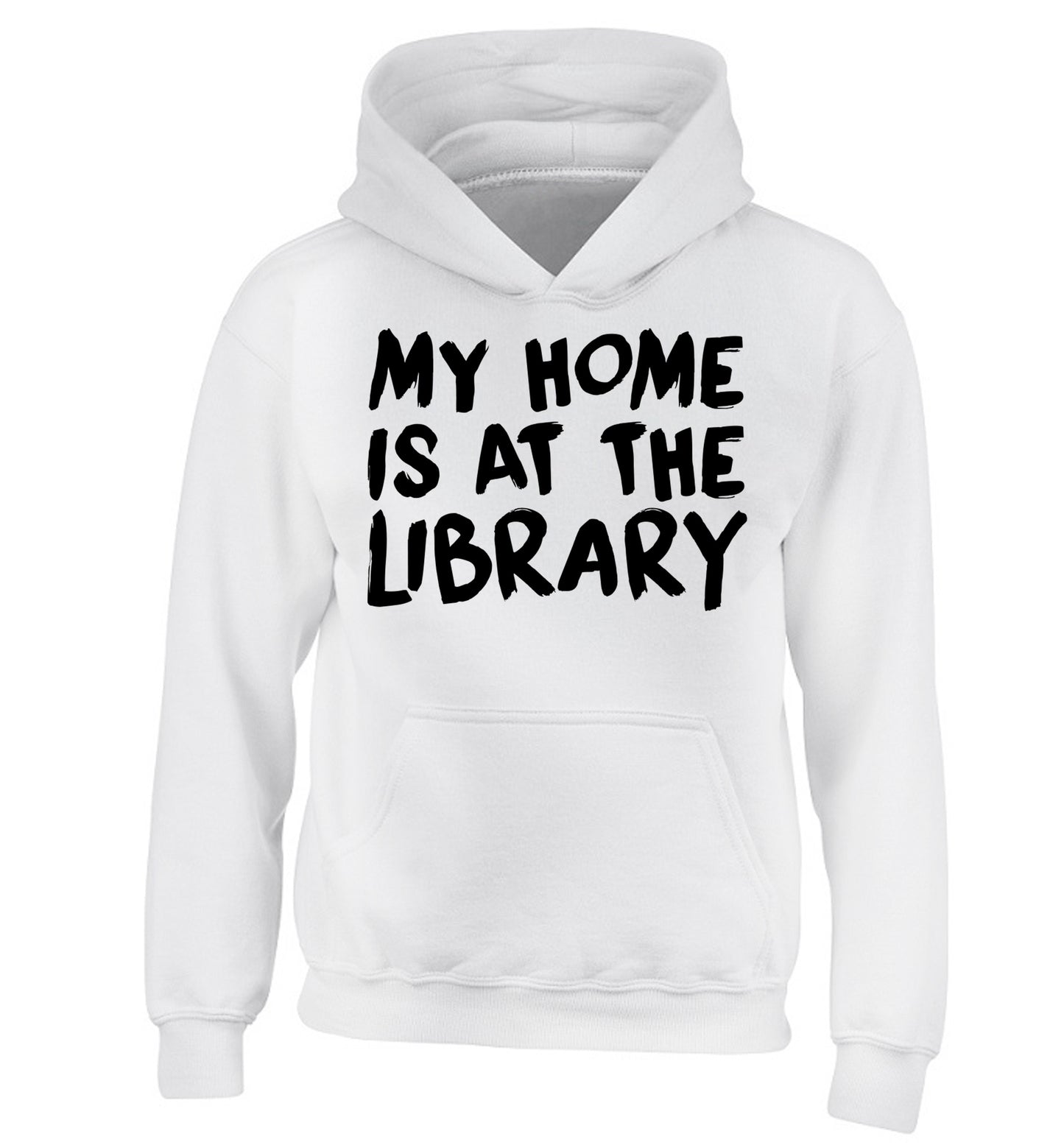 My home is at the library children's white hoodie 12-14 Years