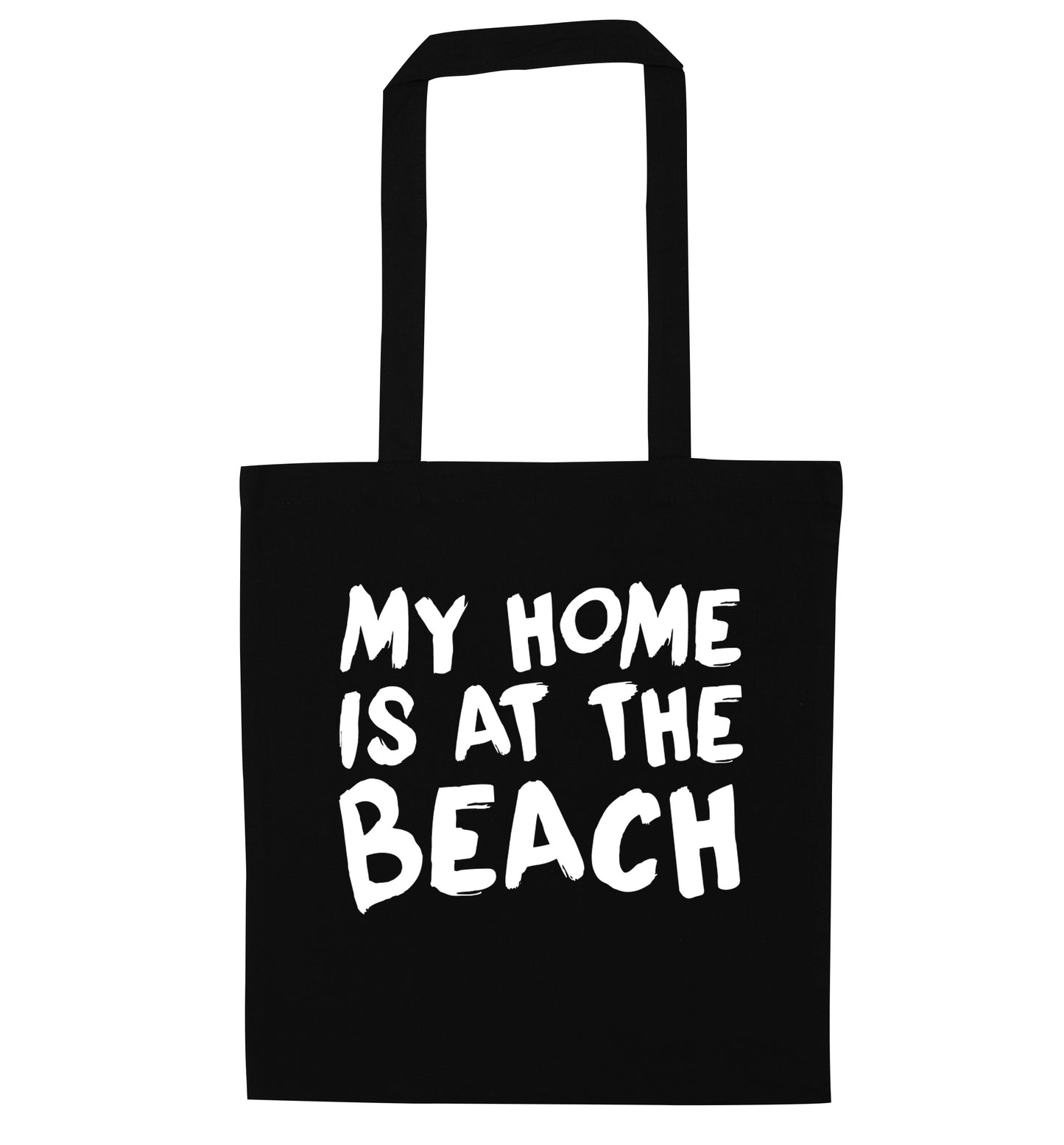 My home is at the beach black tote bag