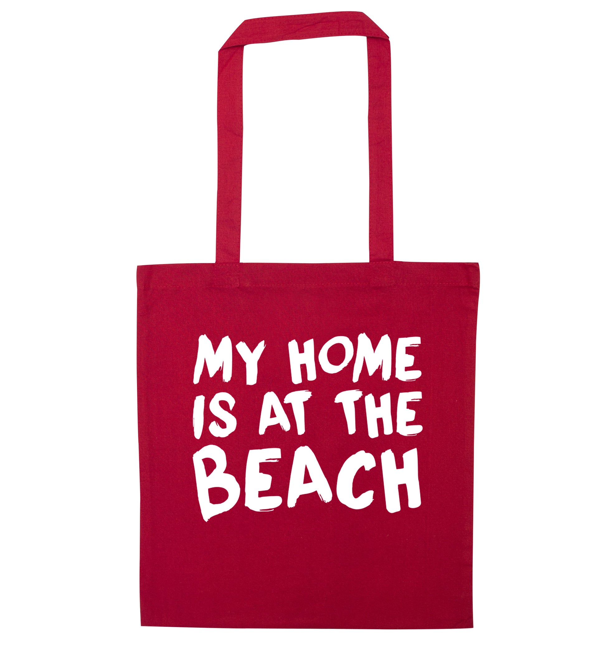 My home is at the beach red tote bag