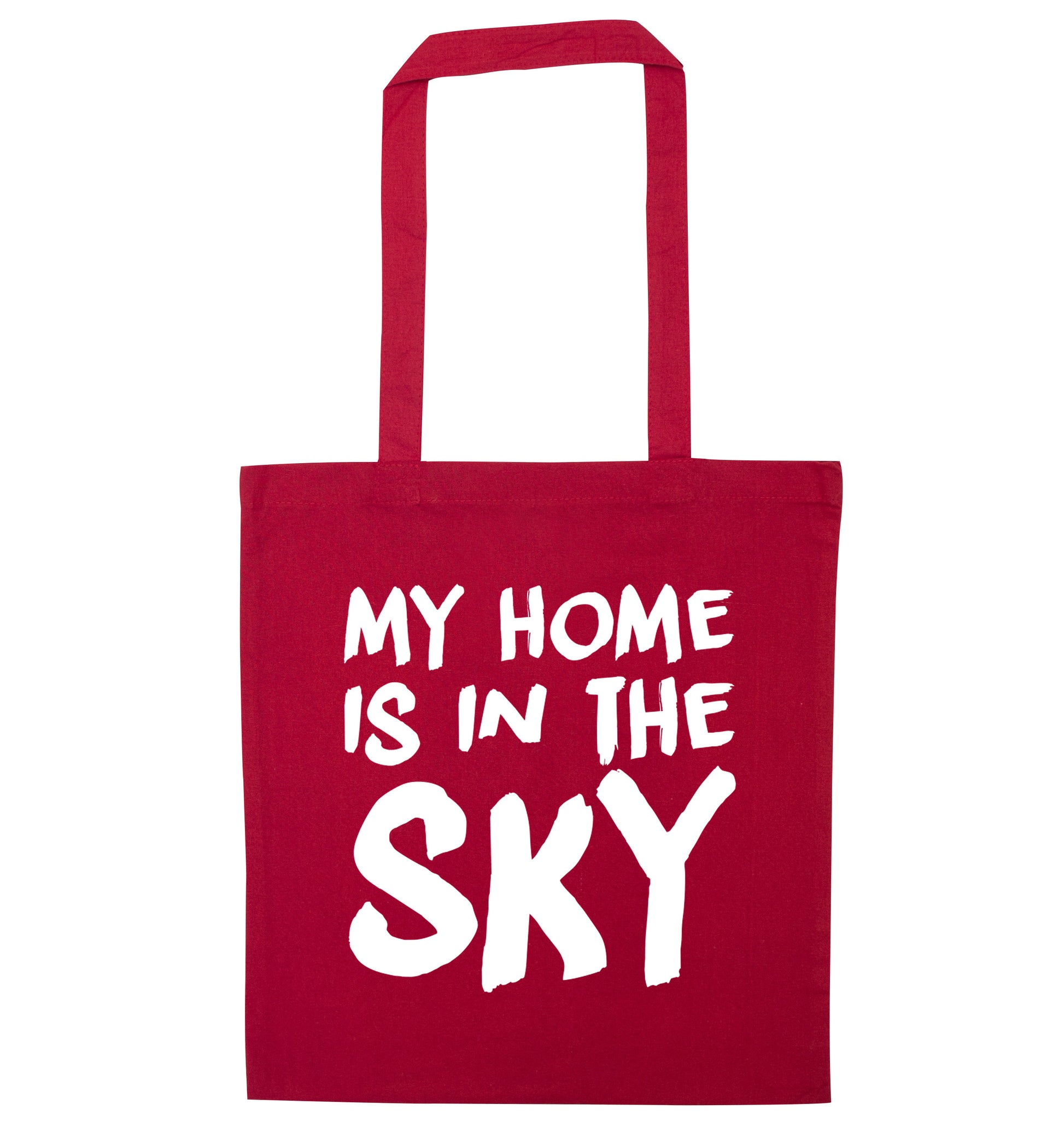 My home is in the sky red tote bag