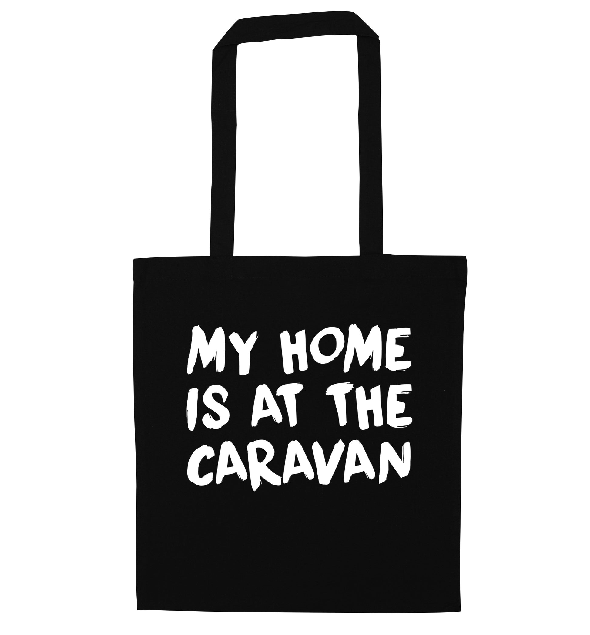 My home is at the caravan black tote bag