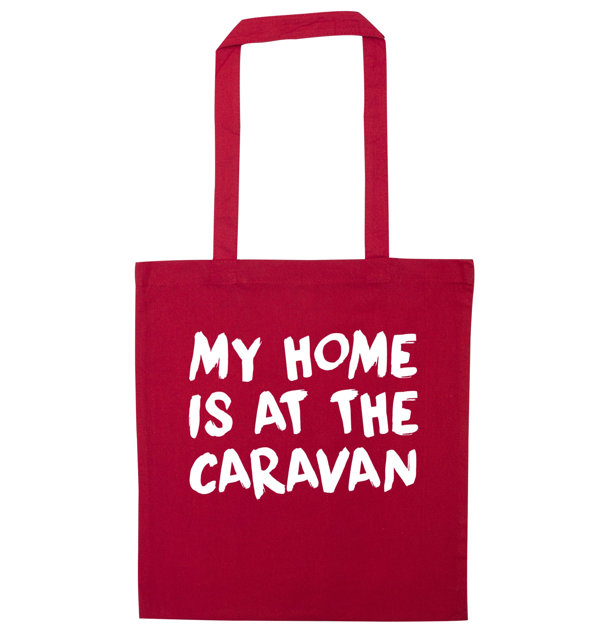 My home is at the caravan red tote bag