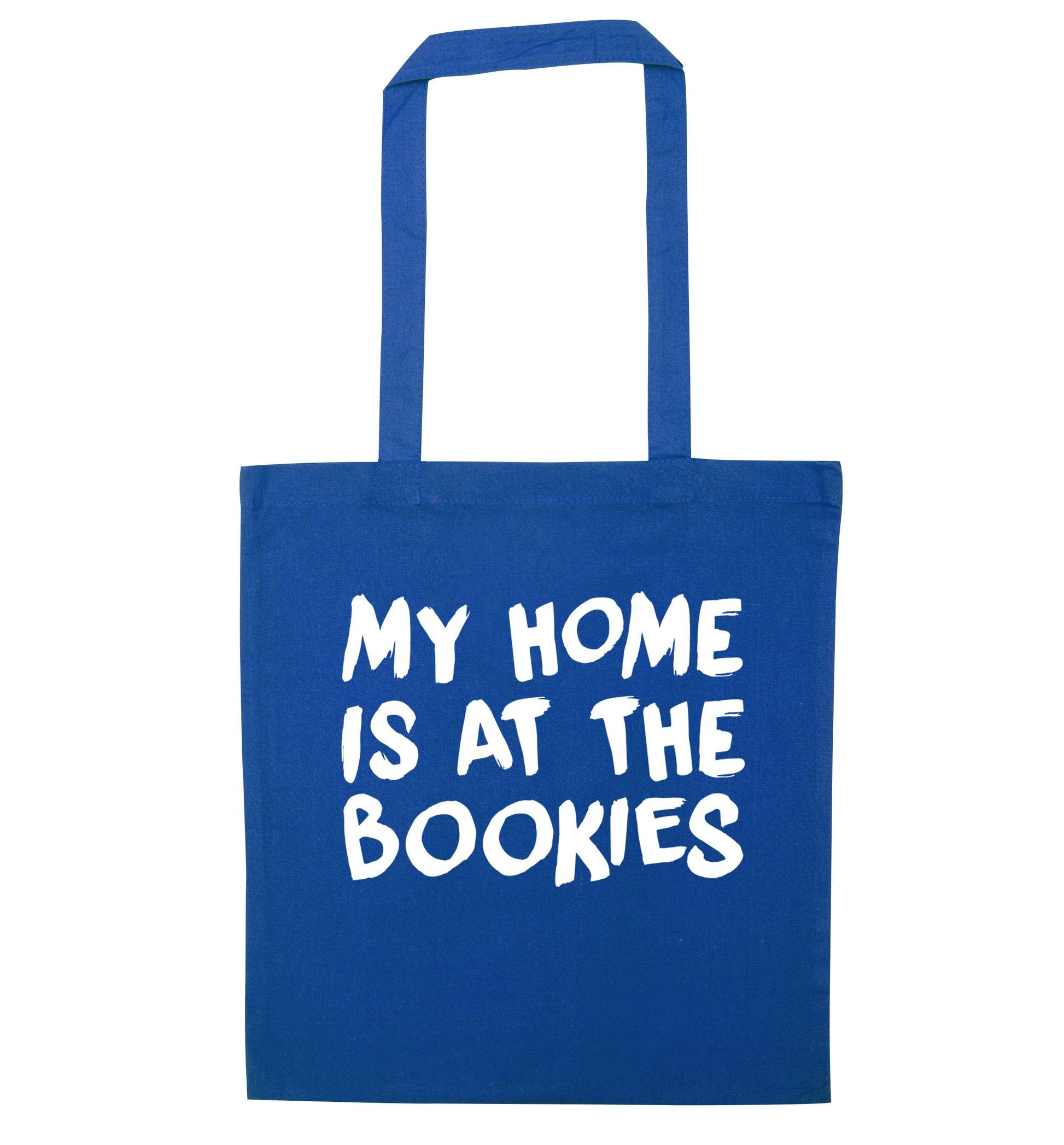 My home is at the bookies blue tote bag