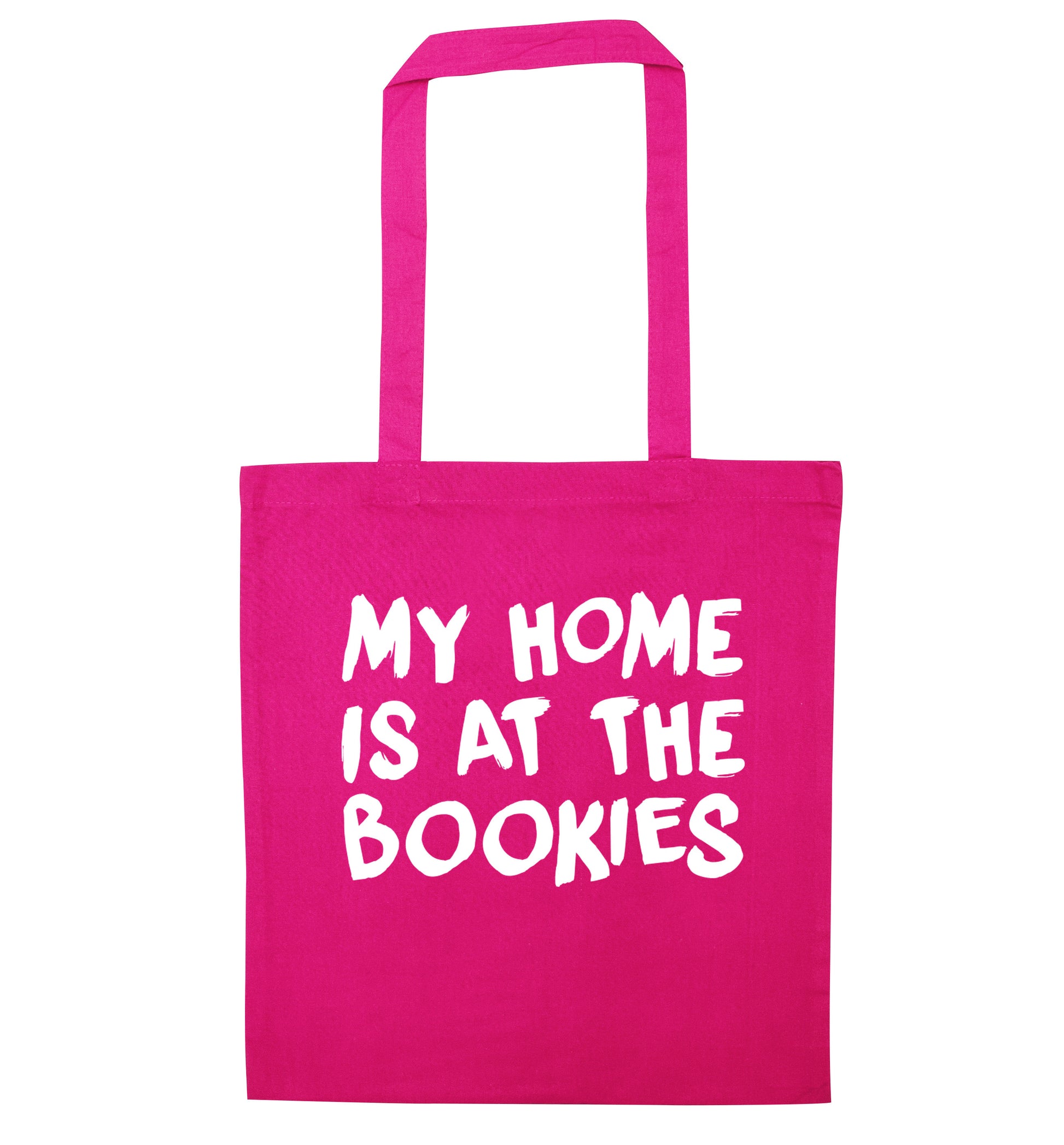 My home is at the bookies pink tote bag
