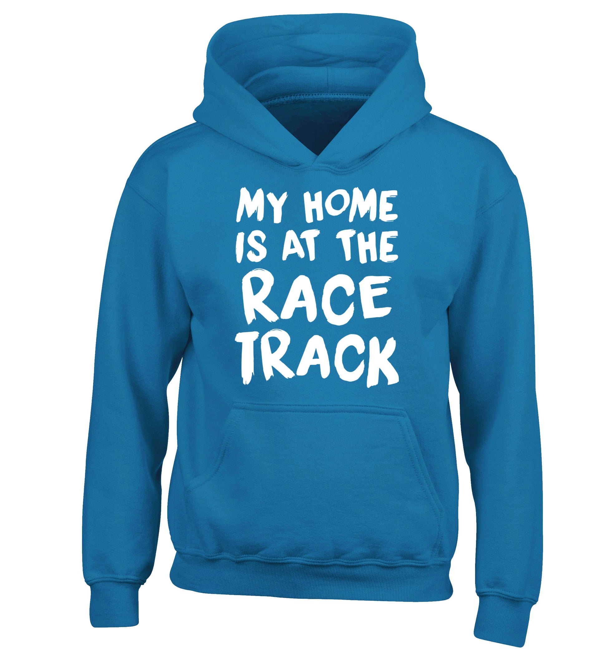 My home is at the race track children's blue hoodie 12-14 Years