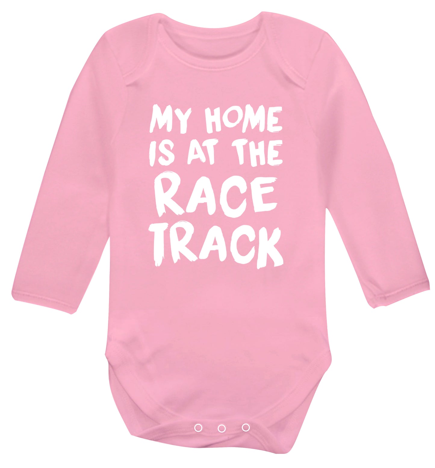 My home is at the race track Baby Vest long sleeved pale pink 6-12 months