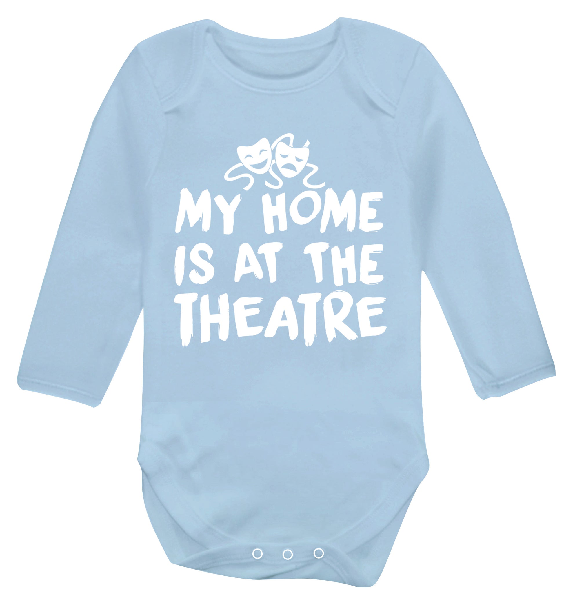 My home is at the theatre Baby Vest long sleeved pale blue 6-12 months