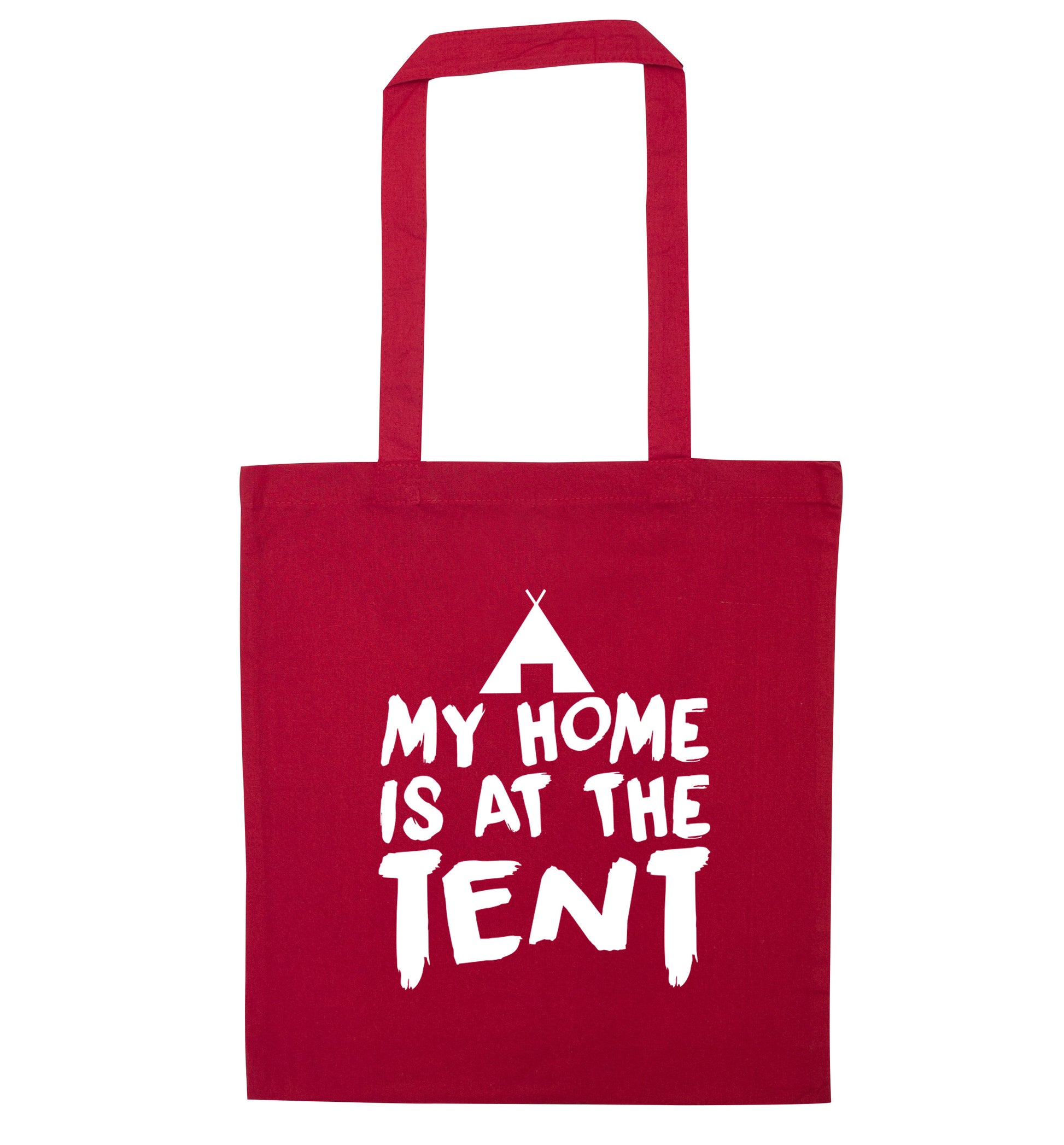 My home is at the tent red tote bag