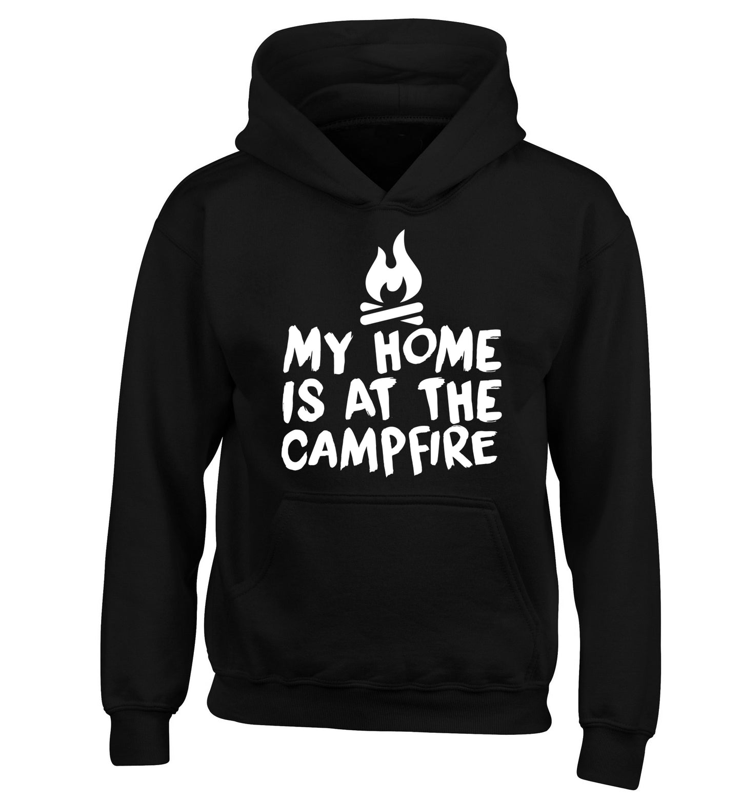 My home is at the campfire children's black hoodie 12-14 Years