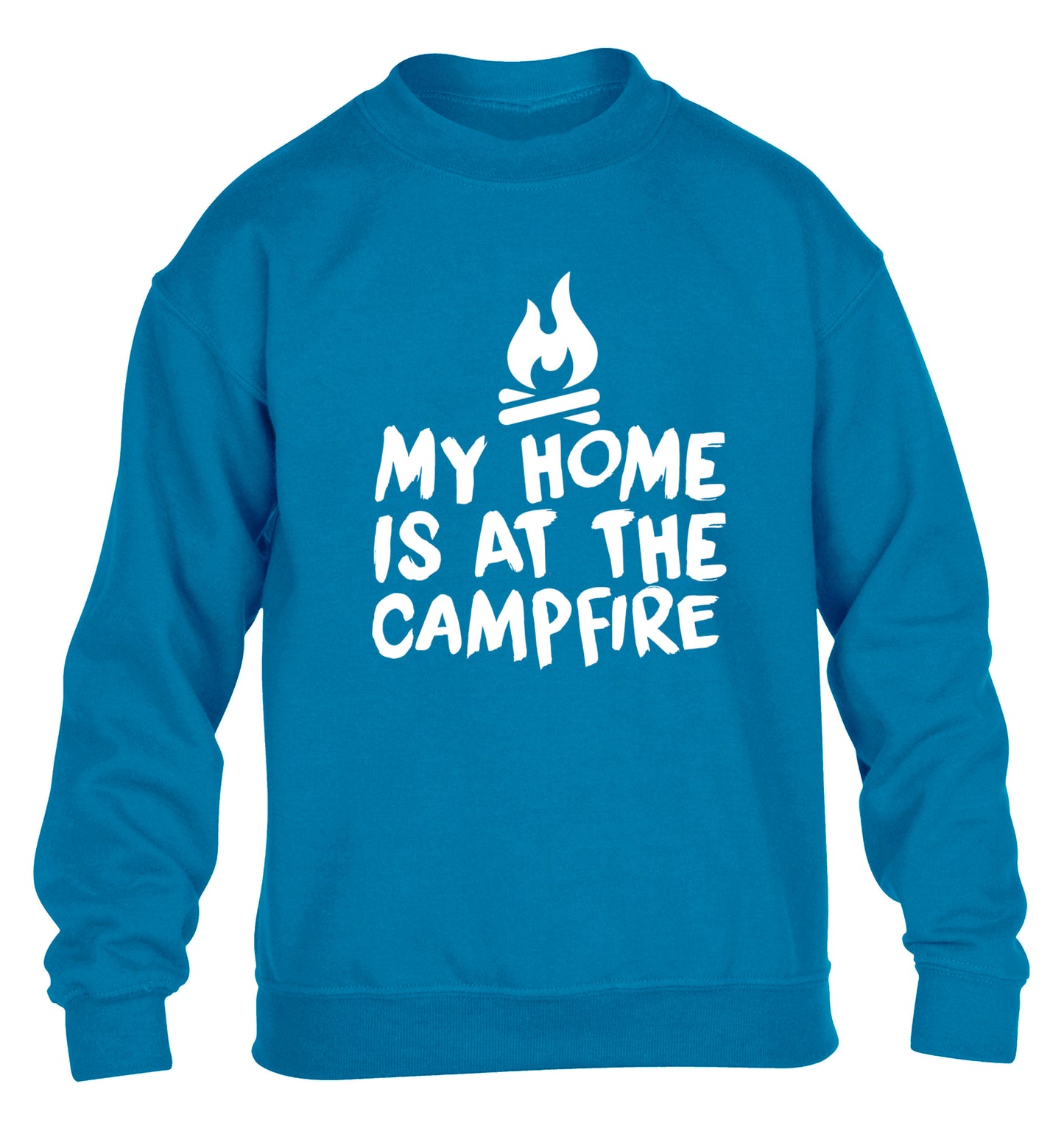 My home is at the campfire children's blue sweater 12-14 Years