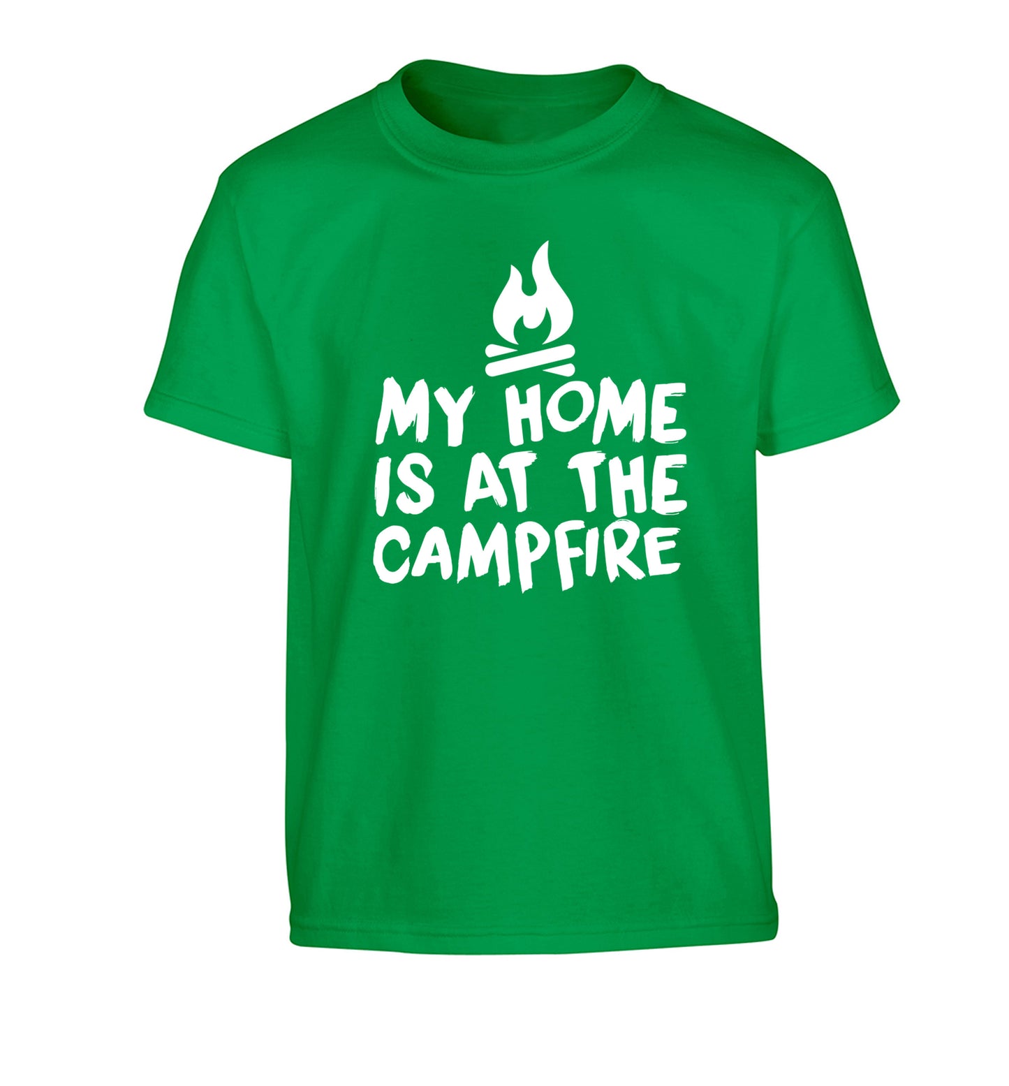 My home is at the campfire Children's green Tshirt 12-14 Years