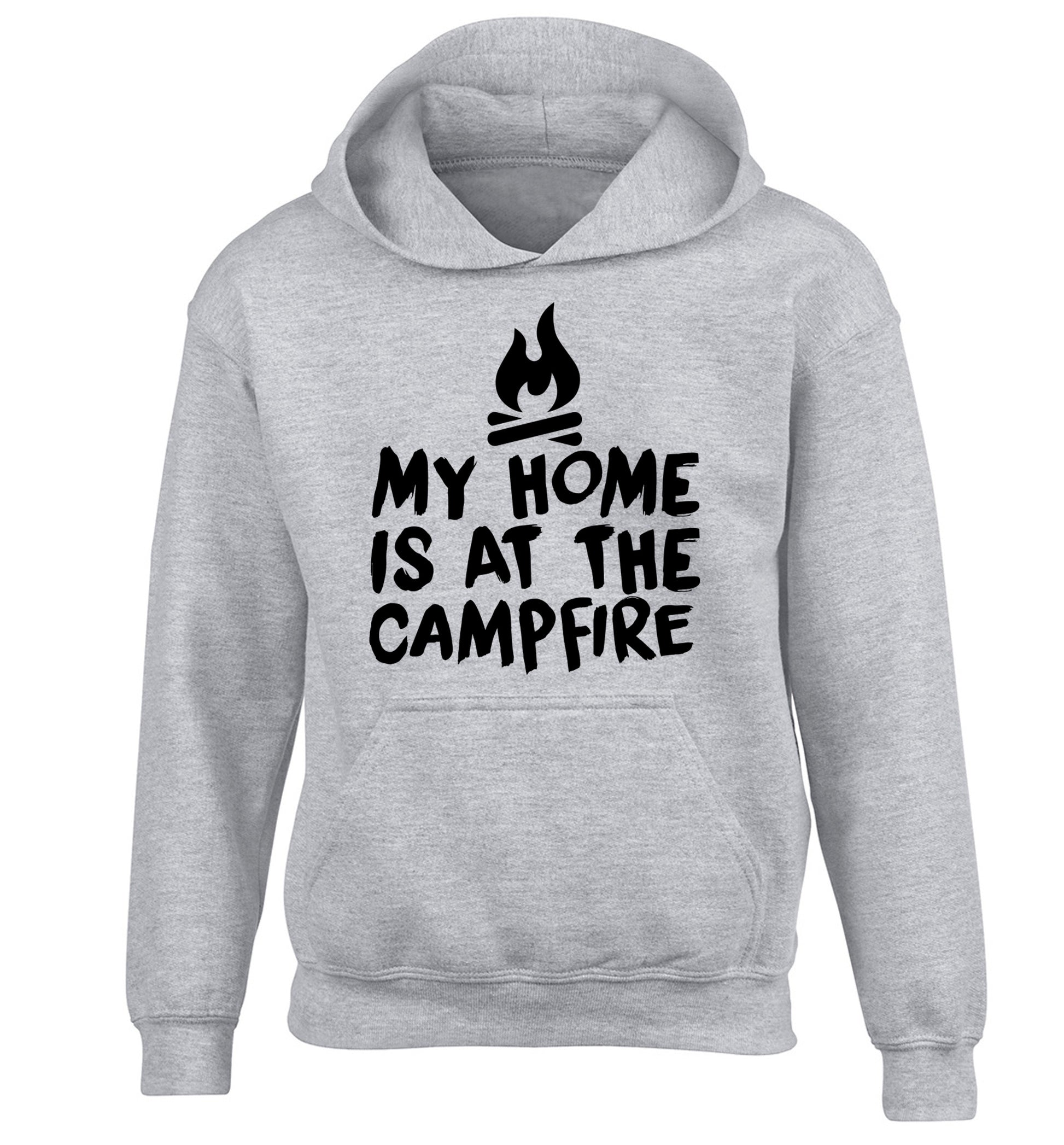 My home is at the campfire children's grey hoodie 12-14 Years