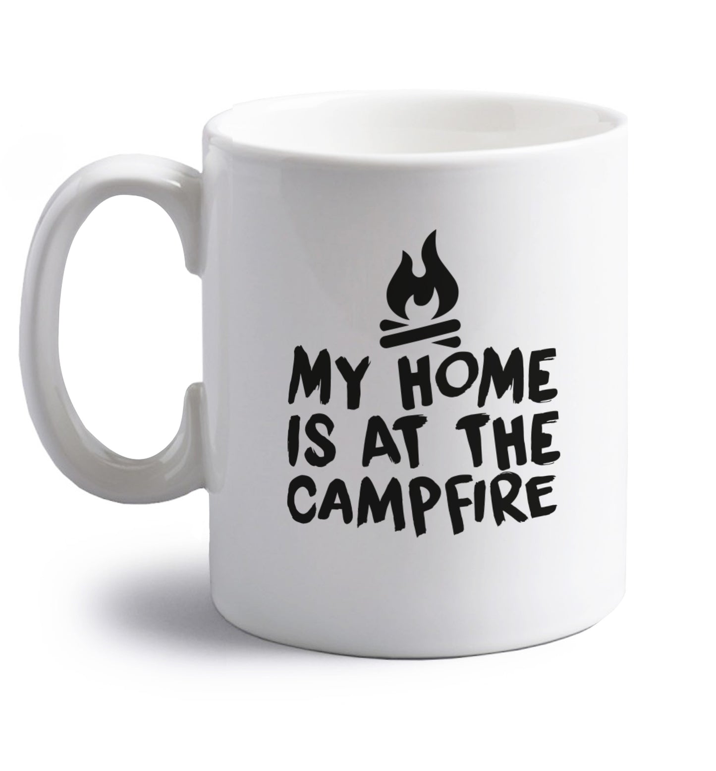 My home is at the campfire right handed white ceramic mug 