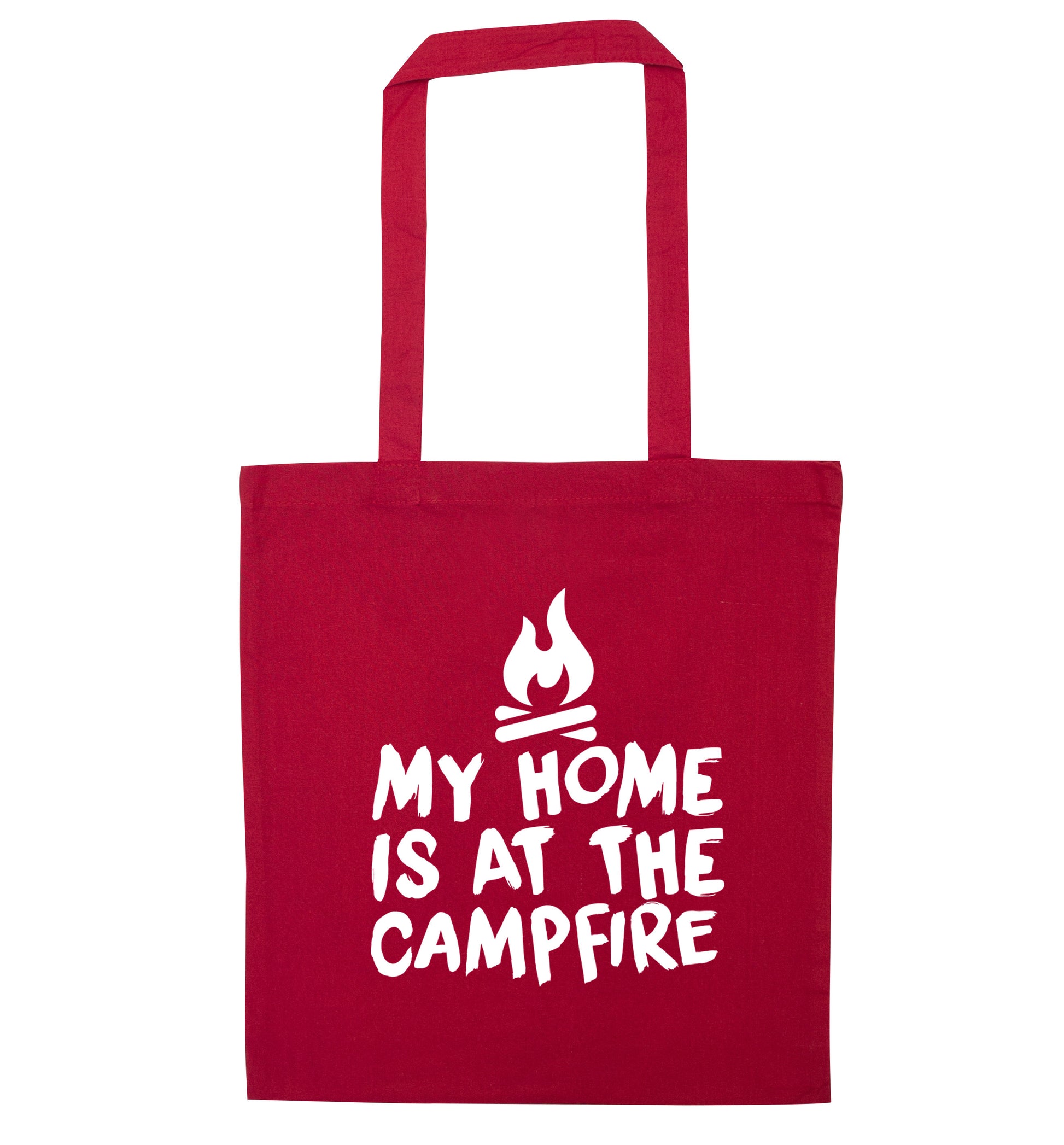 My home is at the campfire red tote bag