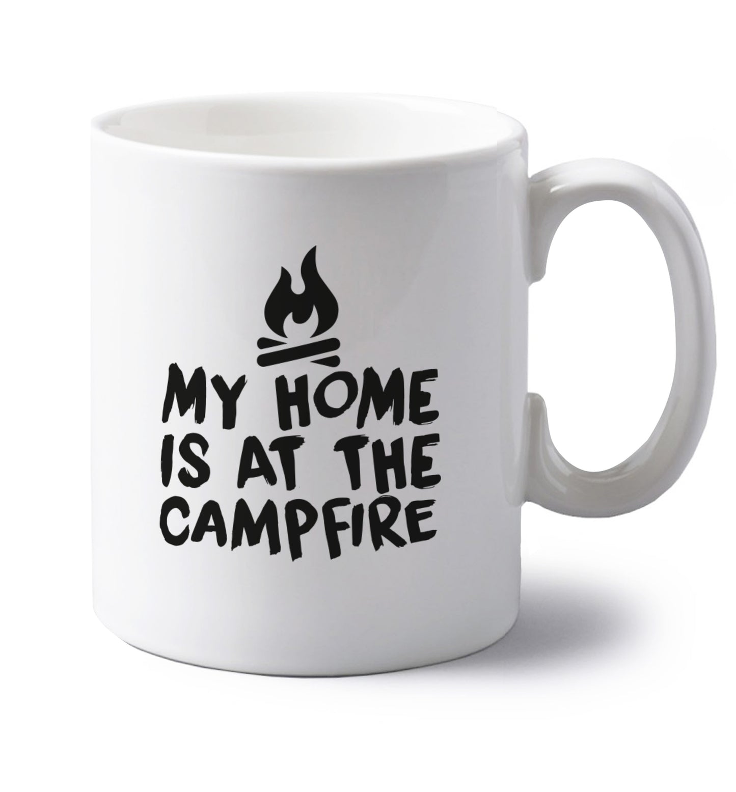 My home is at the campfire left handed white ceramic mug 