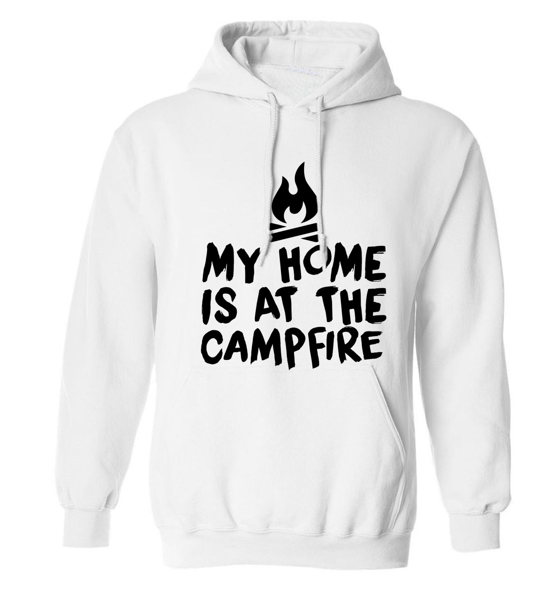 My home is at the campfire adults unisex white hoodie 2XL