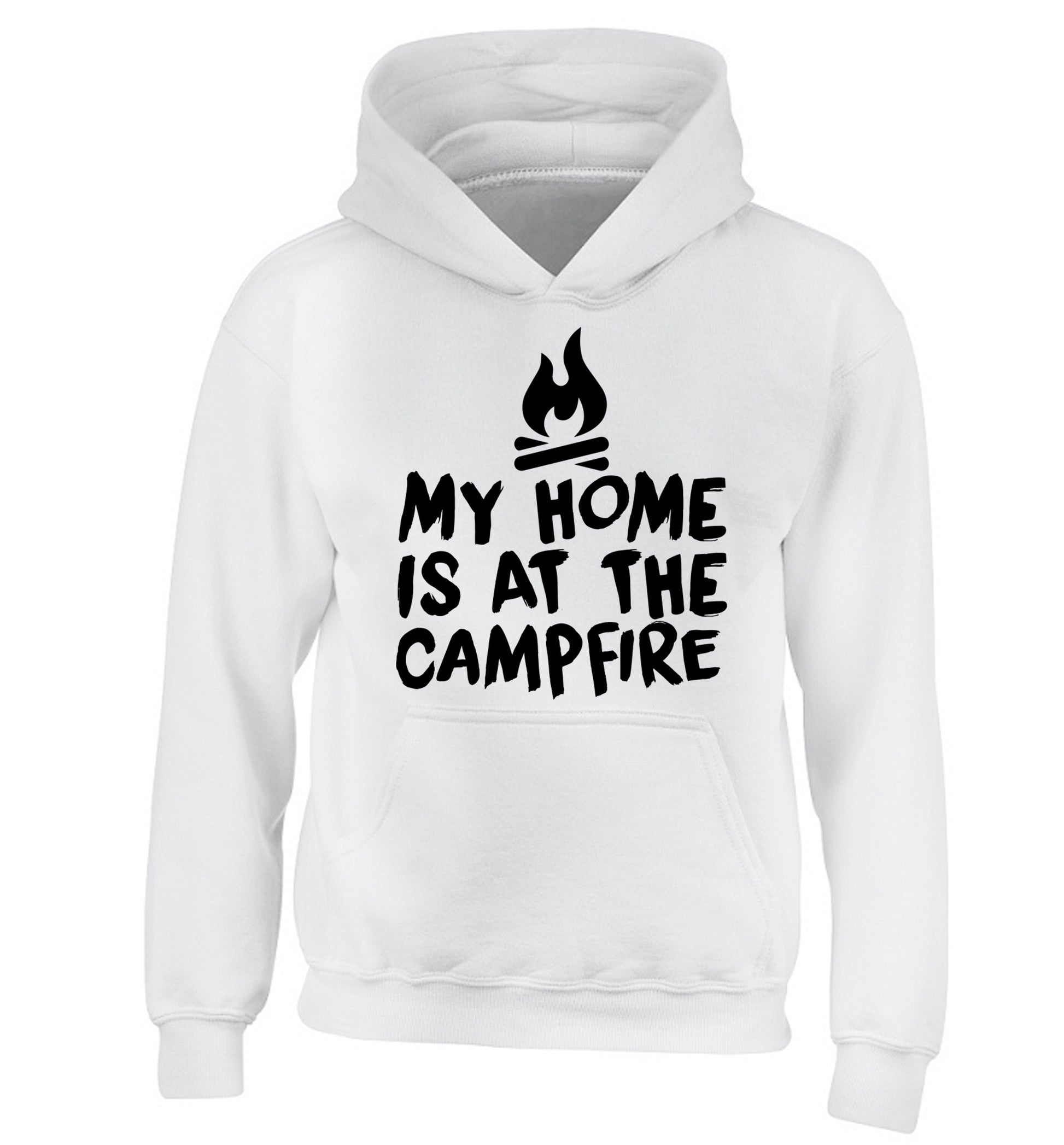 My home is at the campfire children's white hoodie 12-14 Years
