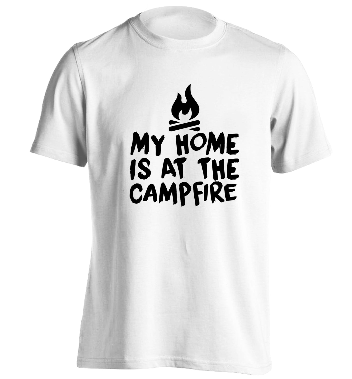 My home is at the campfire adults unisex white Tshirt 2XL