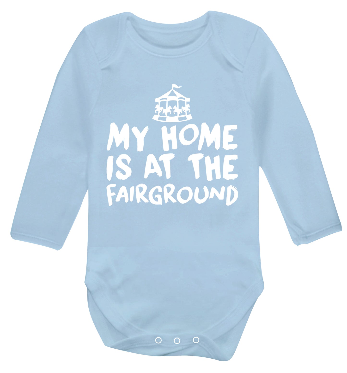 My home is at the fairground Baby Vest long sleeved pale blue 6-12 months