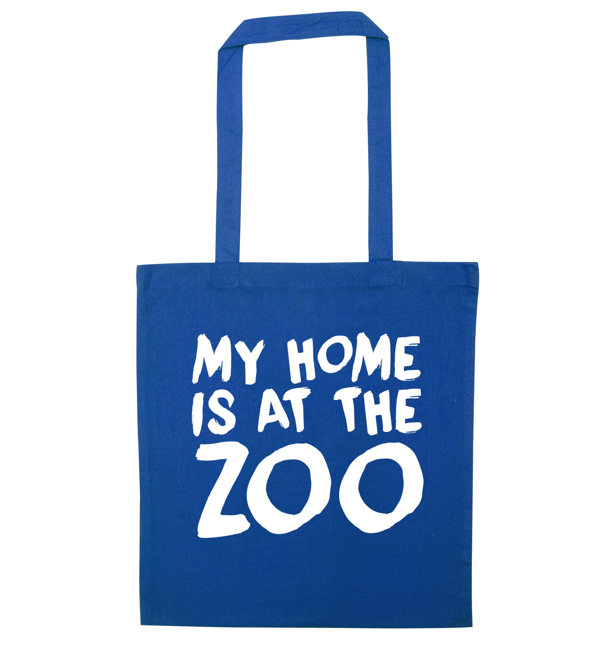 My home is at the zoo blue tote bag