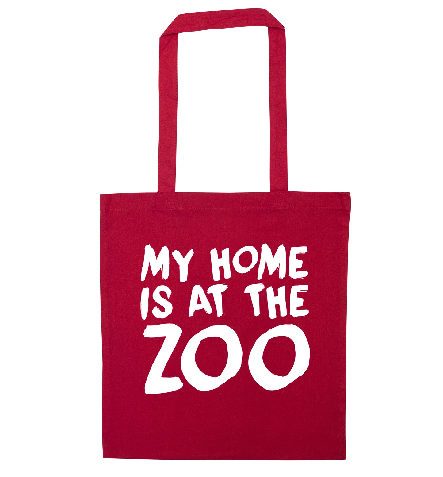 My home is at the zoo red tote bag