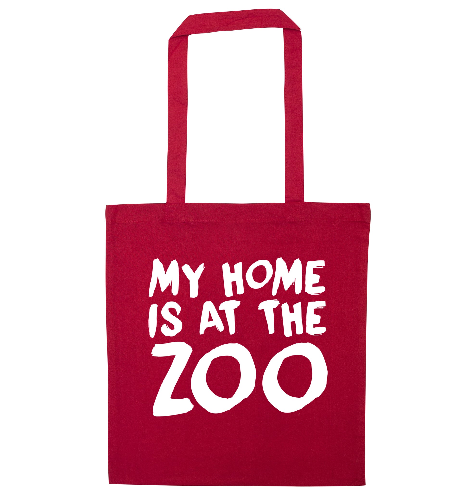 My home is at the zoo red tote bag