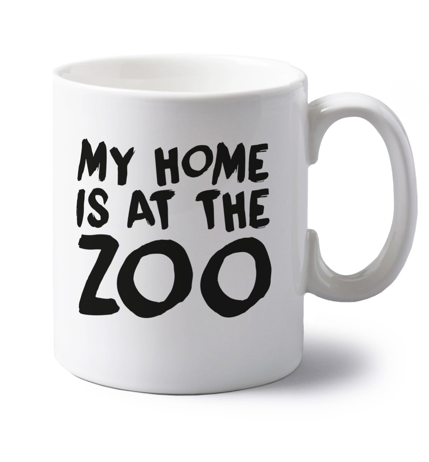 My home is at the zoo left handed white ceramic mug 