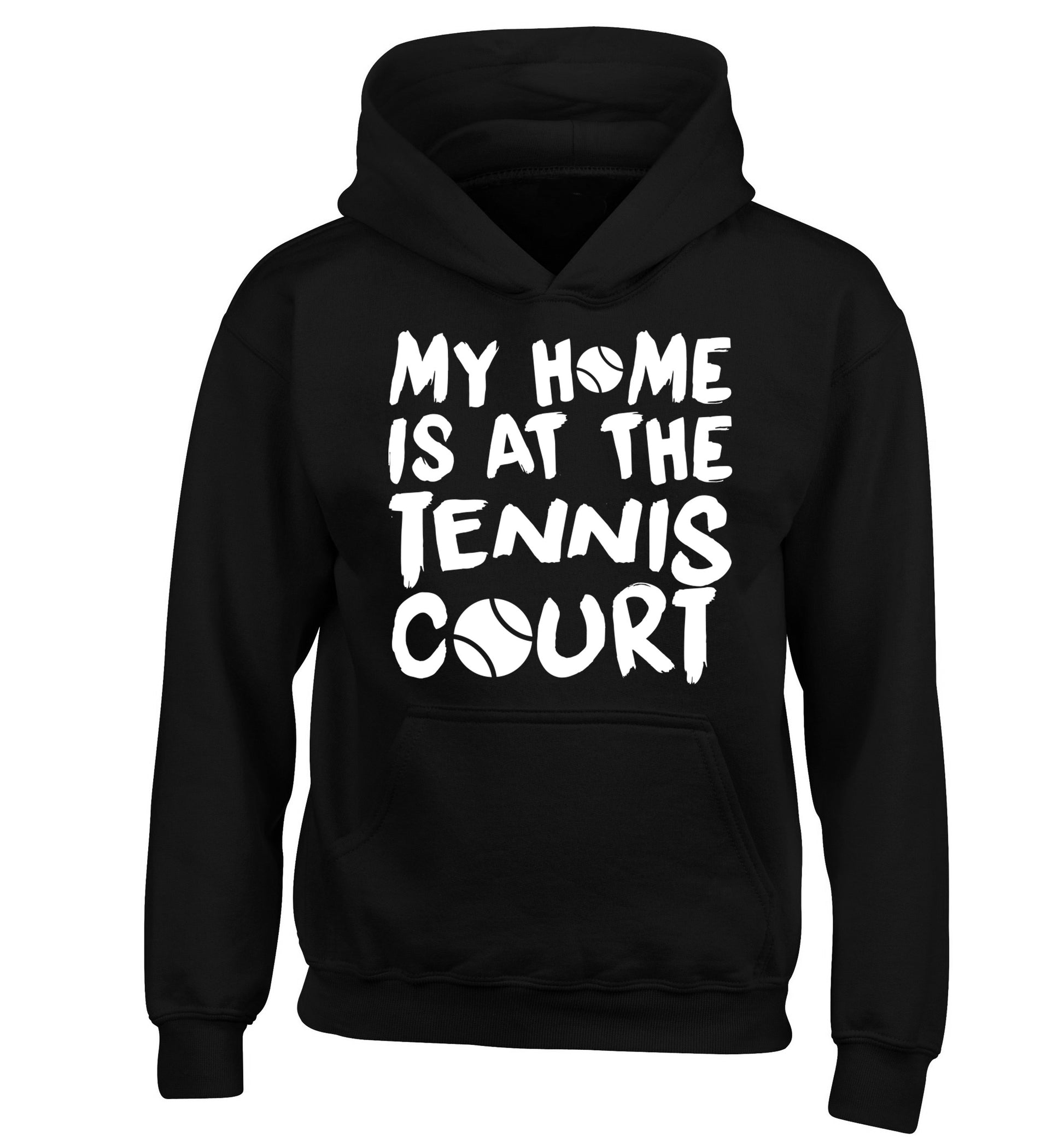 My home is at the tennis court children's black hoodie 12-14 Years