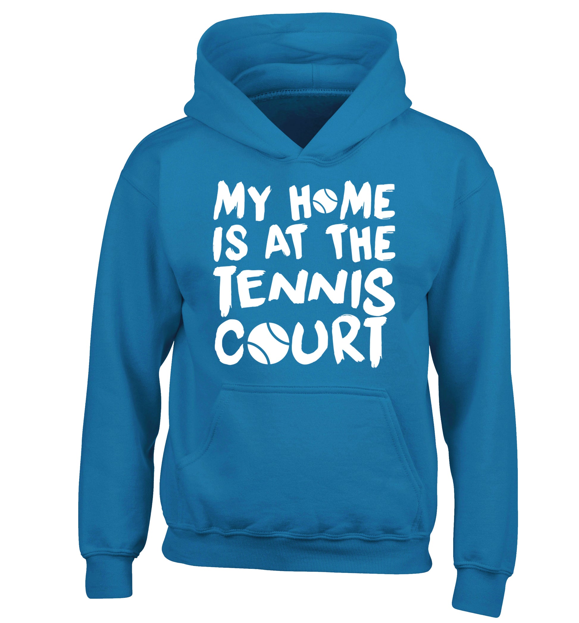 My home is at the tennis court children's blue hoodie 12-14 Years