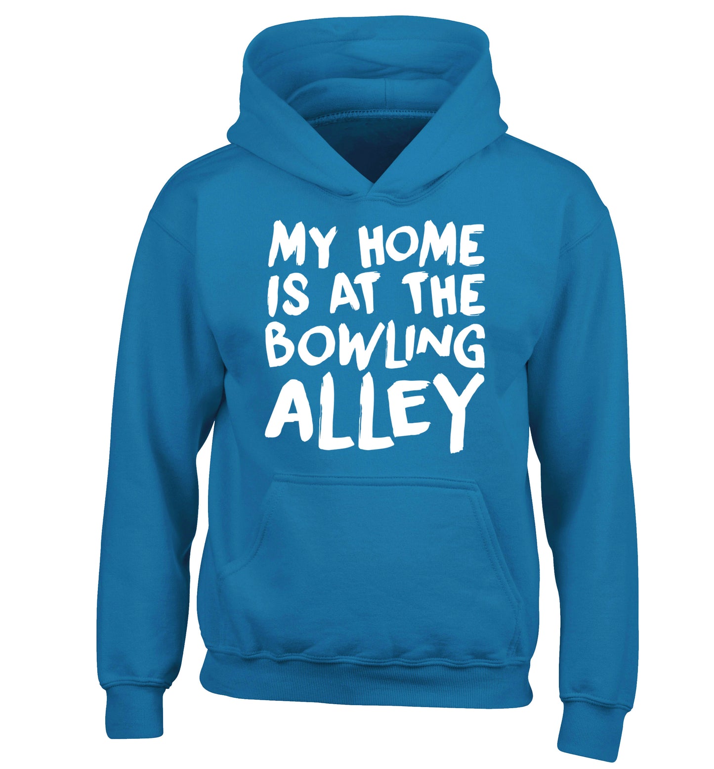 My home is at the bowling alley children's blue hoodie 12-14 Years