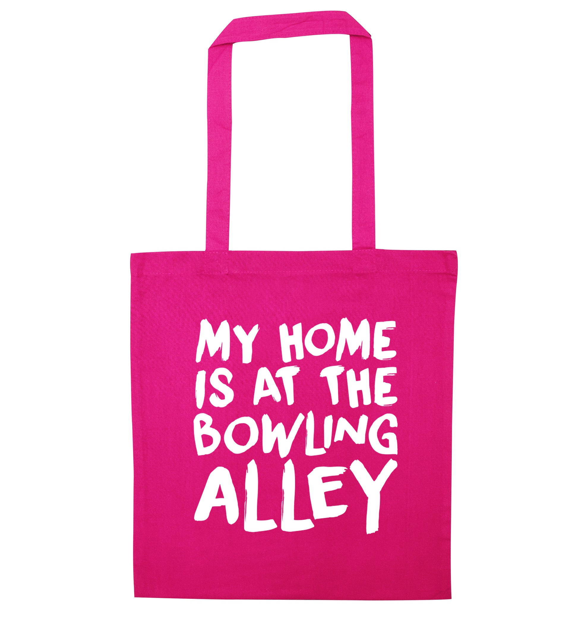 My home is at the bowling alley pink tote bag