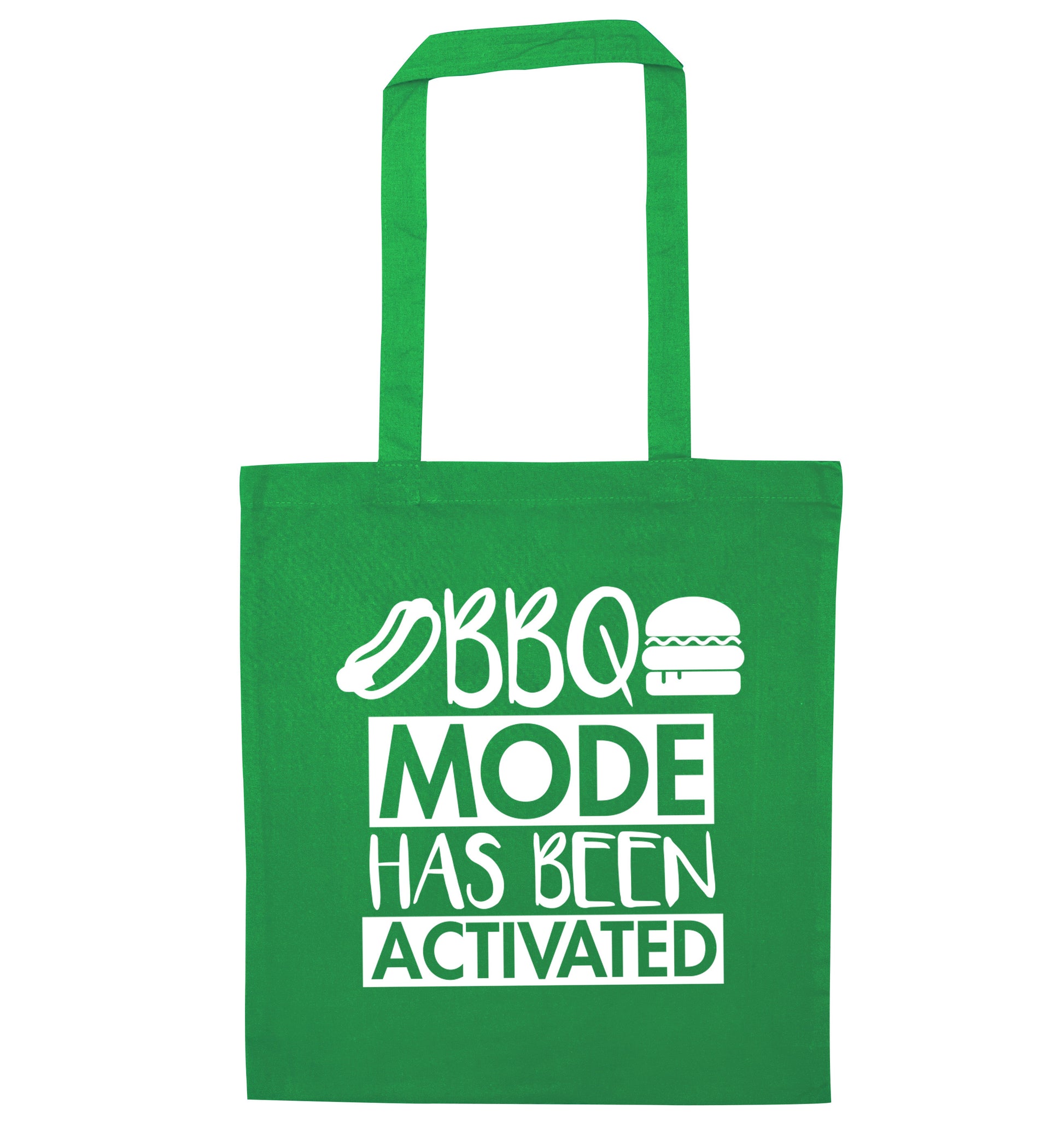 Bbq mode has been activated green tote bag