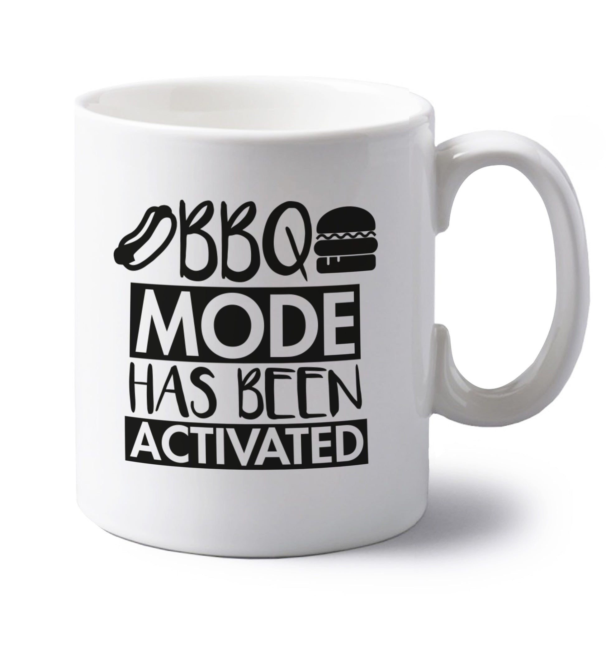 Bbq mode has been activated left handed white ceramic mug 