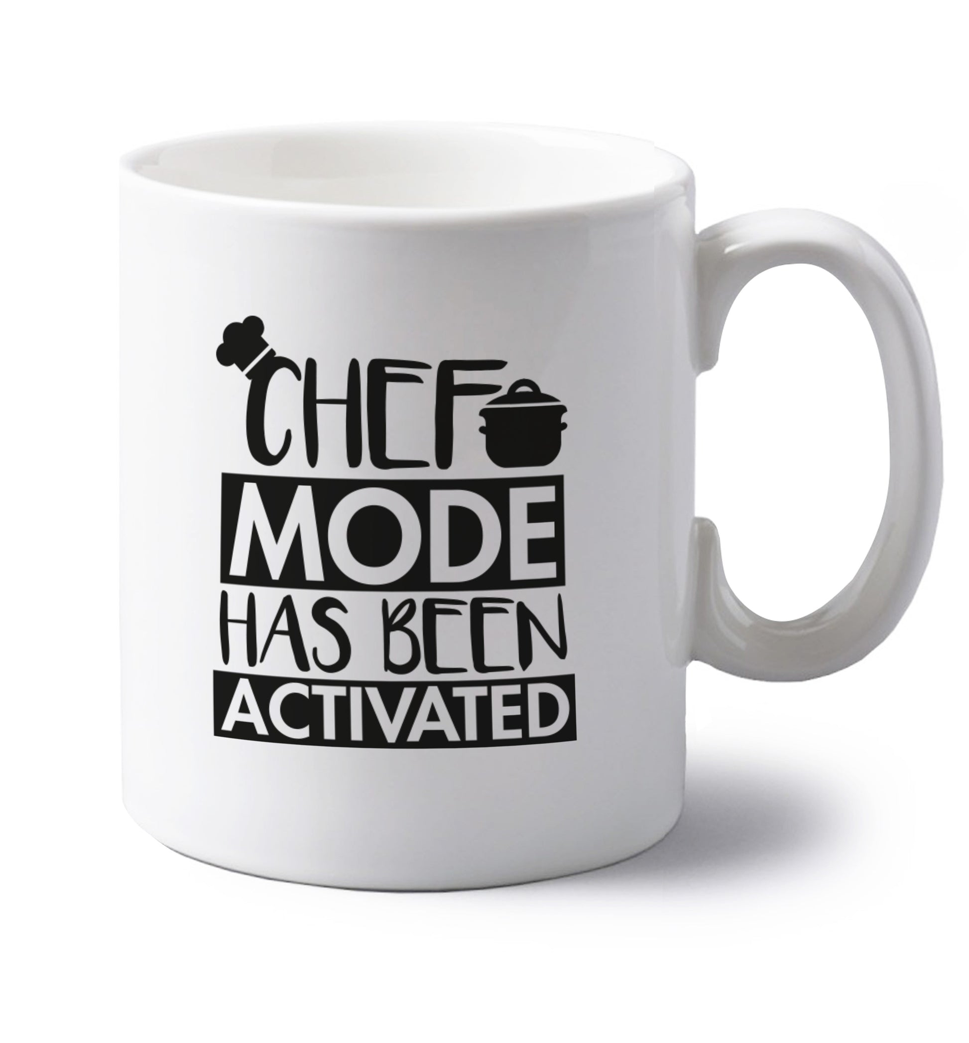 Chef mode has been activated left handed white ceramic mug 