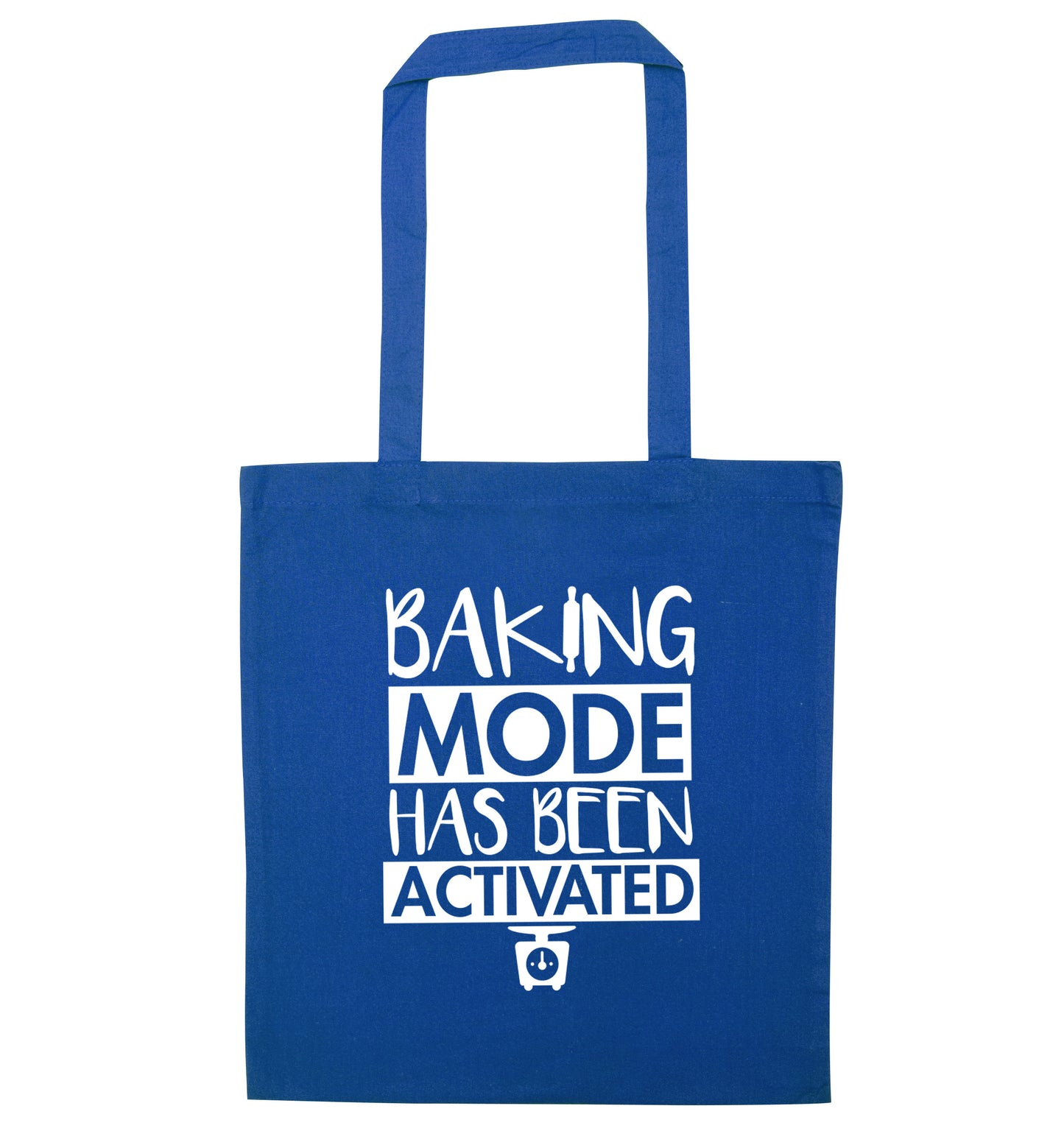 Baking mode has been activated blue tote bag