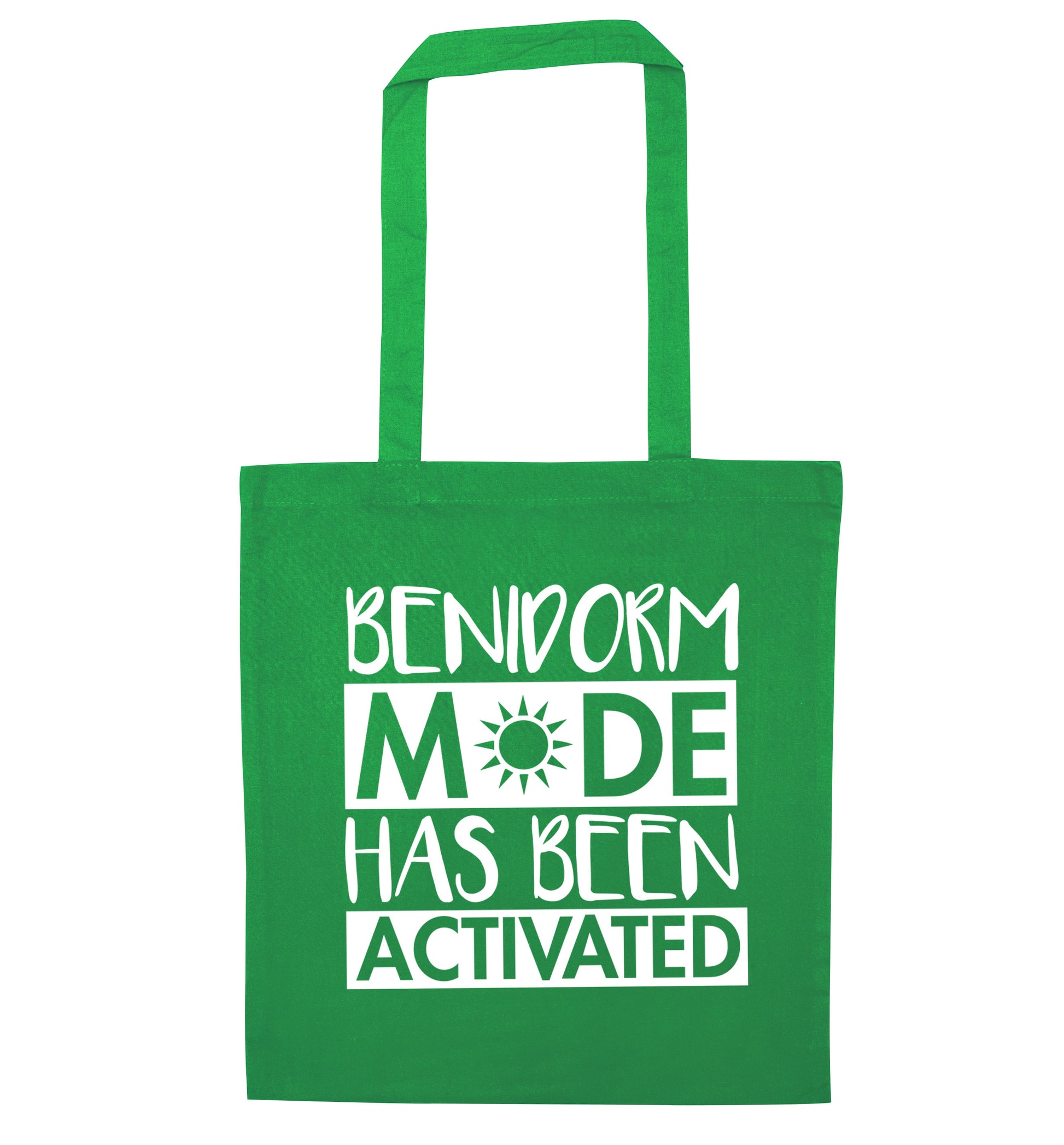 Benidorm mode has been activated green tote bag