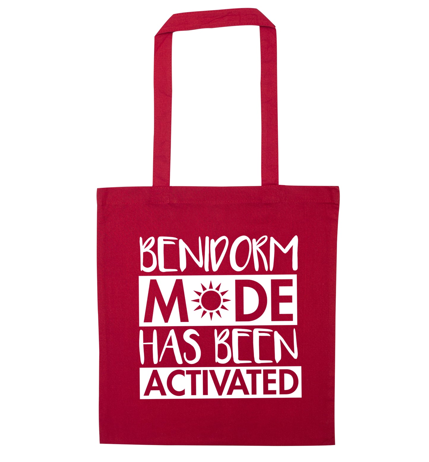 Benidorm mode has been activated red tote bag