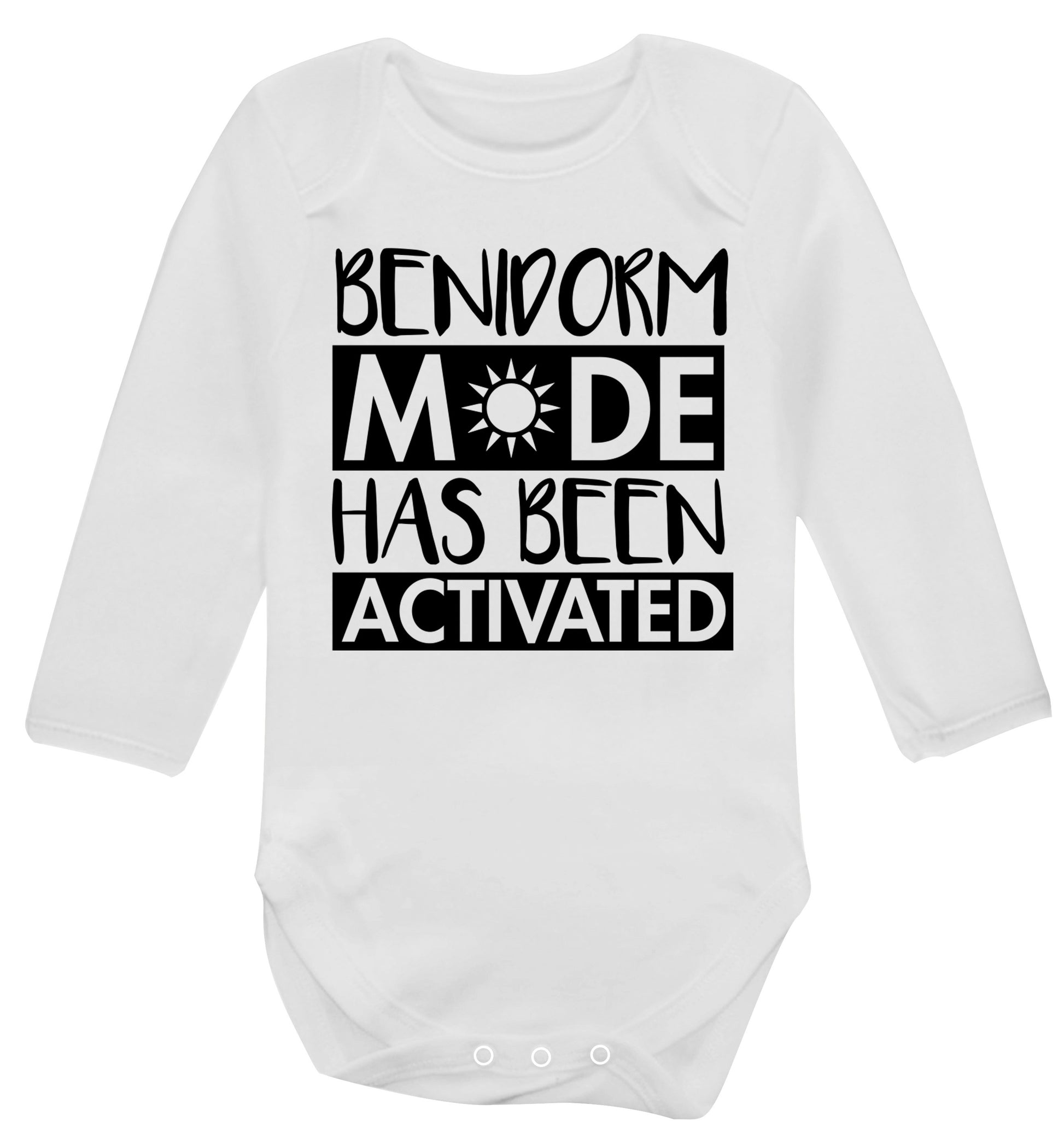 Benidorm mode has been activated Baby Vest long sleeved white 6-12 months