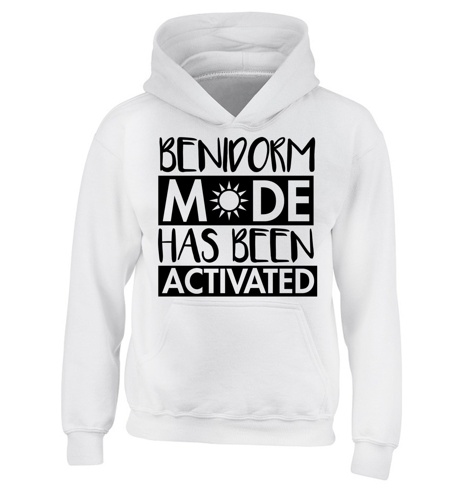 Benidorm mode has been activated children's white hoodie 12-14 Years