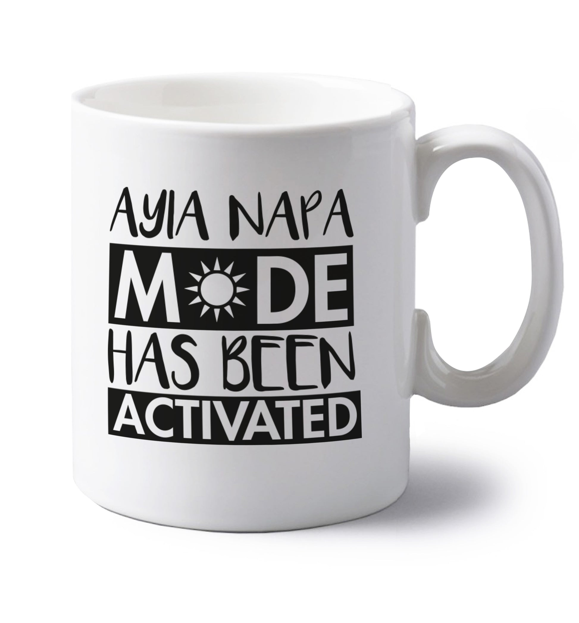 Aiya Napa mode has been activated left handed white ceramic mug 
