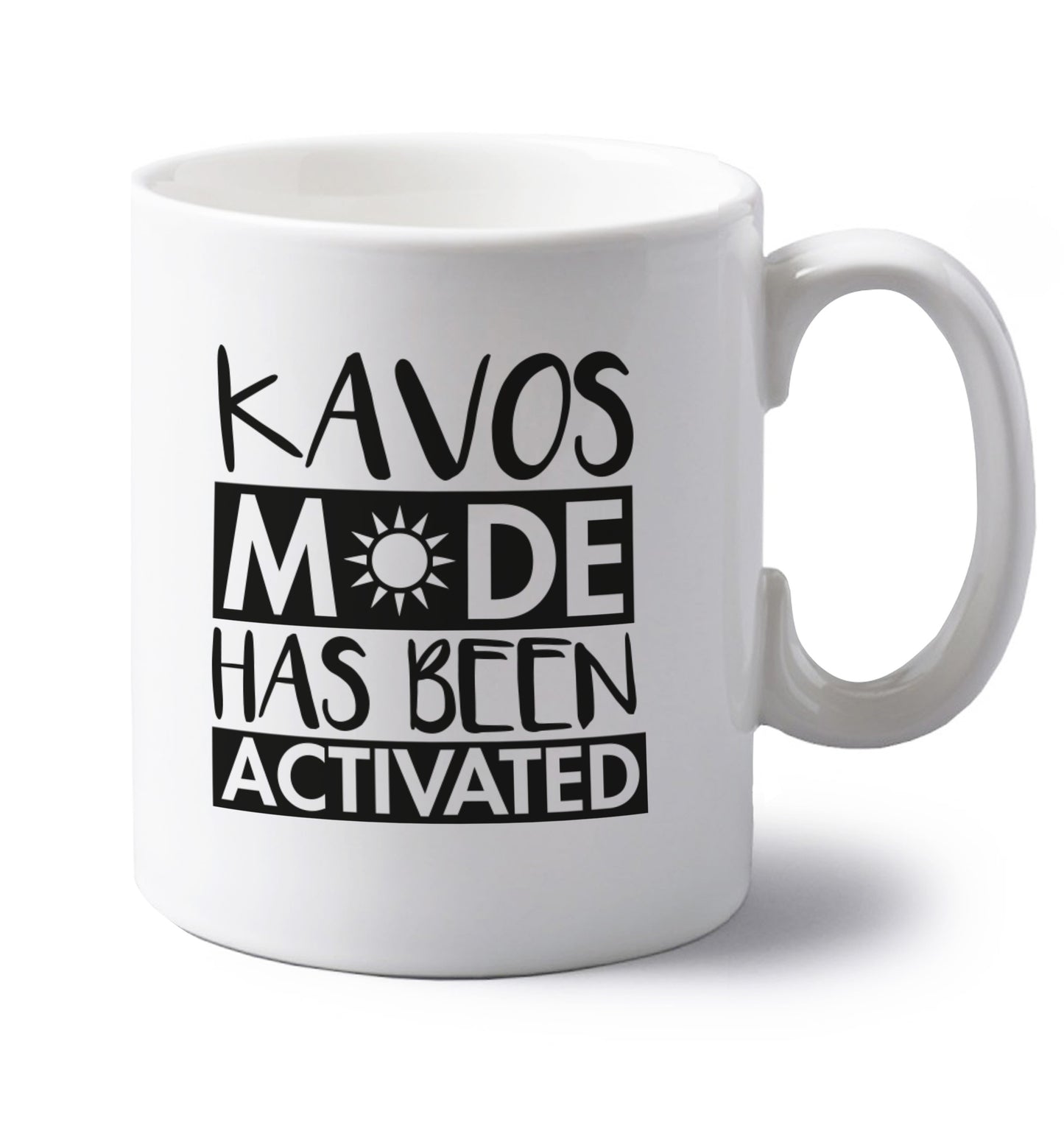 Kavos mode has been activated left handed white ceramic mug 