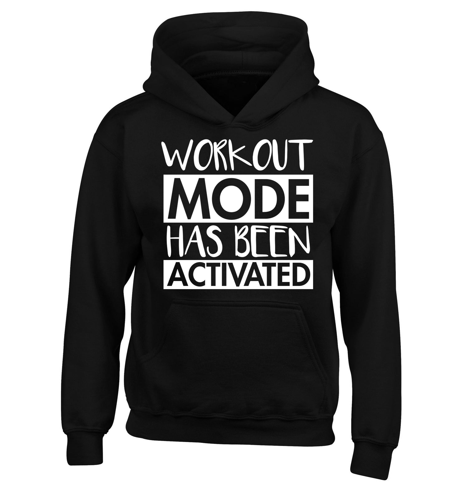 Workout mode has been activated children's black hoodie 12-14 Years