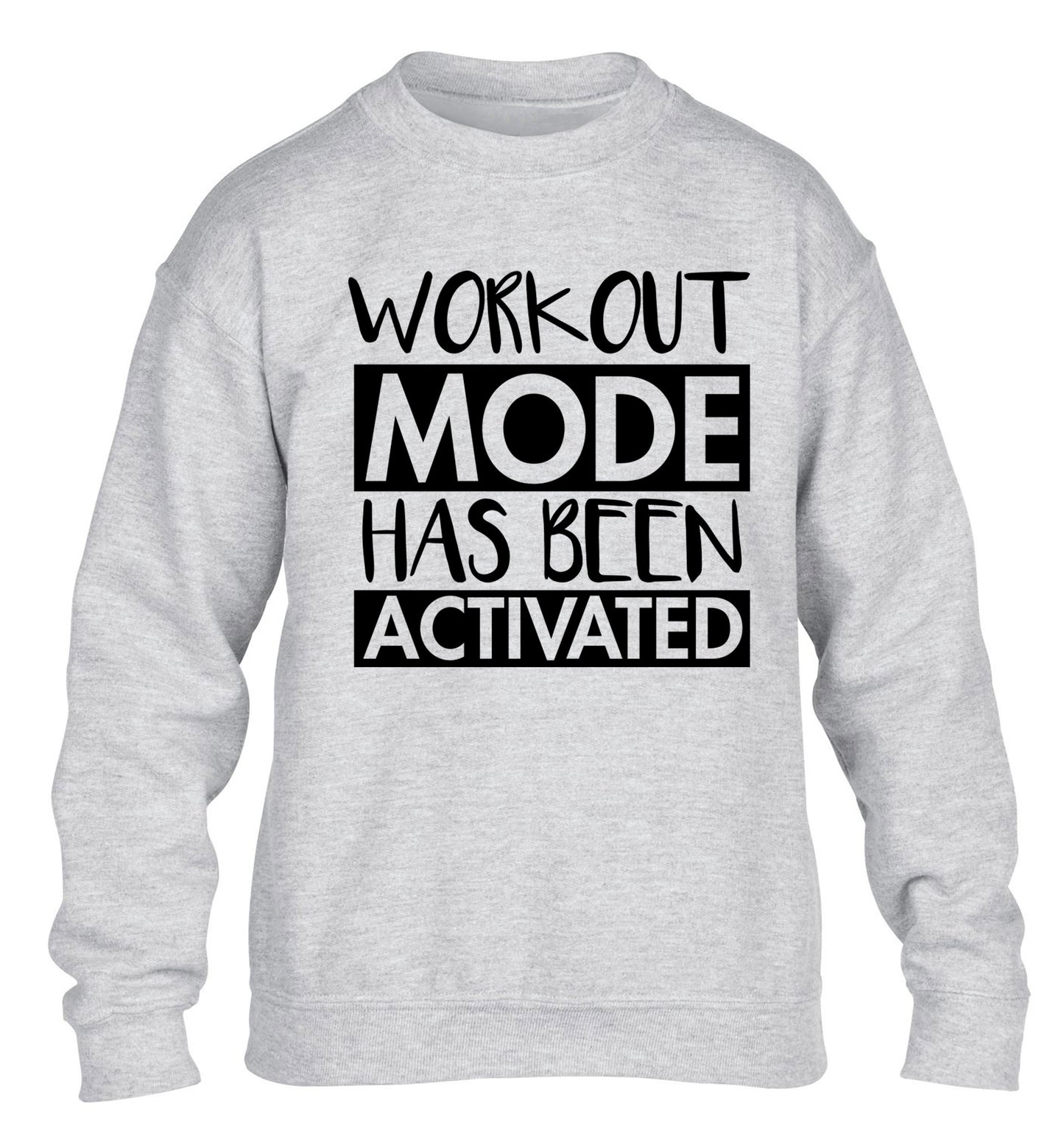 Workout mode has been activated children's grey sweater 12-14 Years