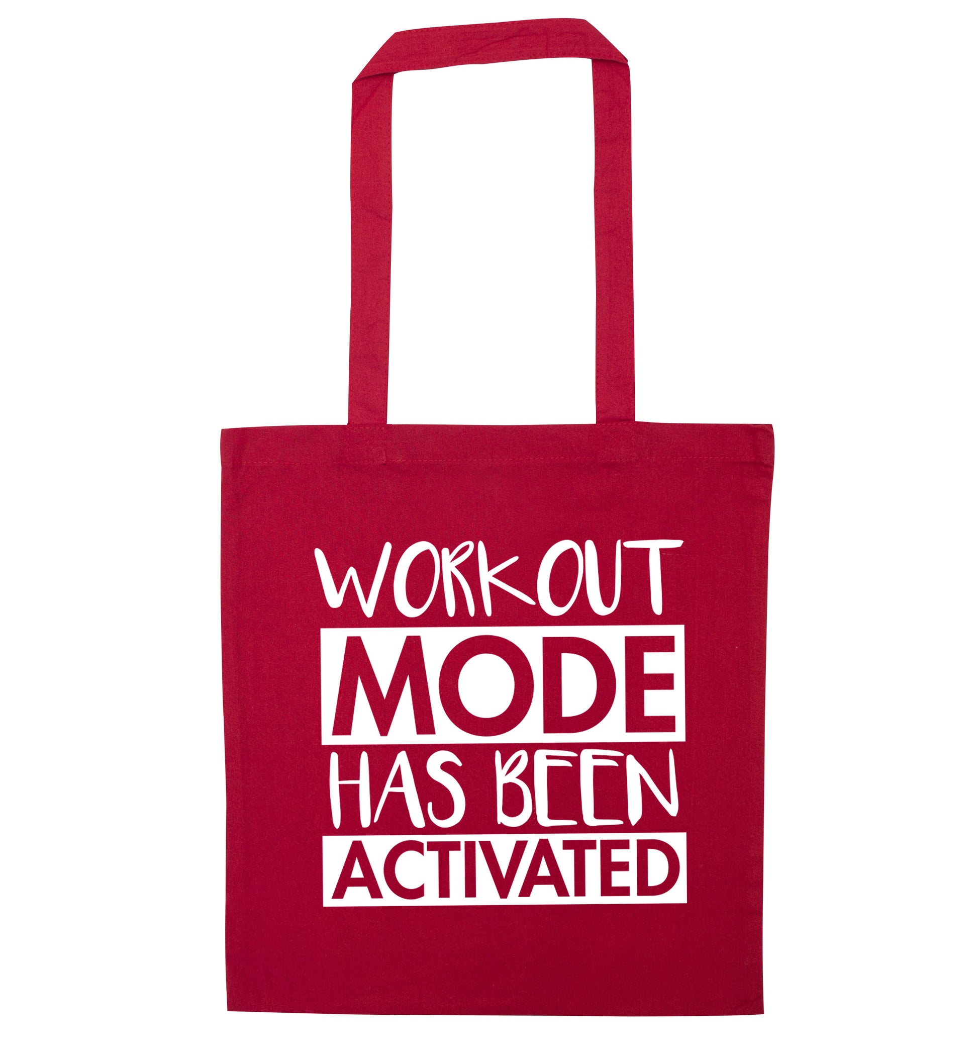 Workout mode has been activated red tote bag