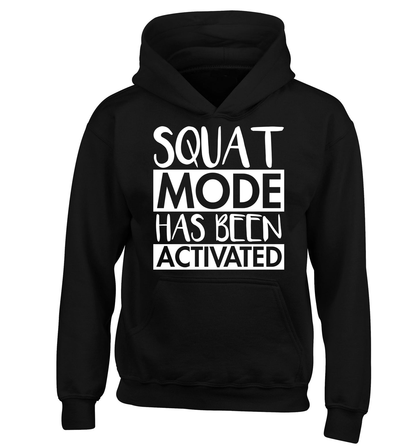 Squat mode activated children's black hoodie 12-14 Years