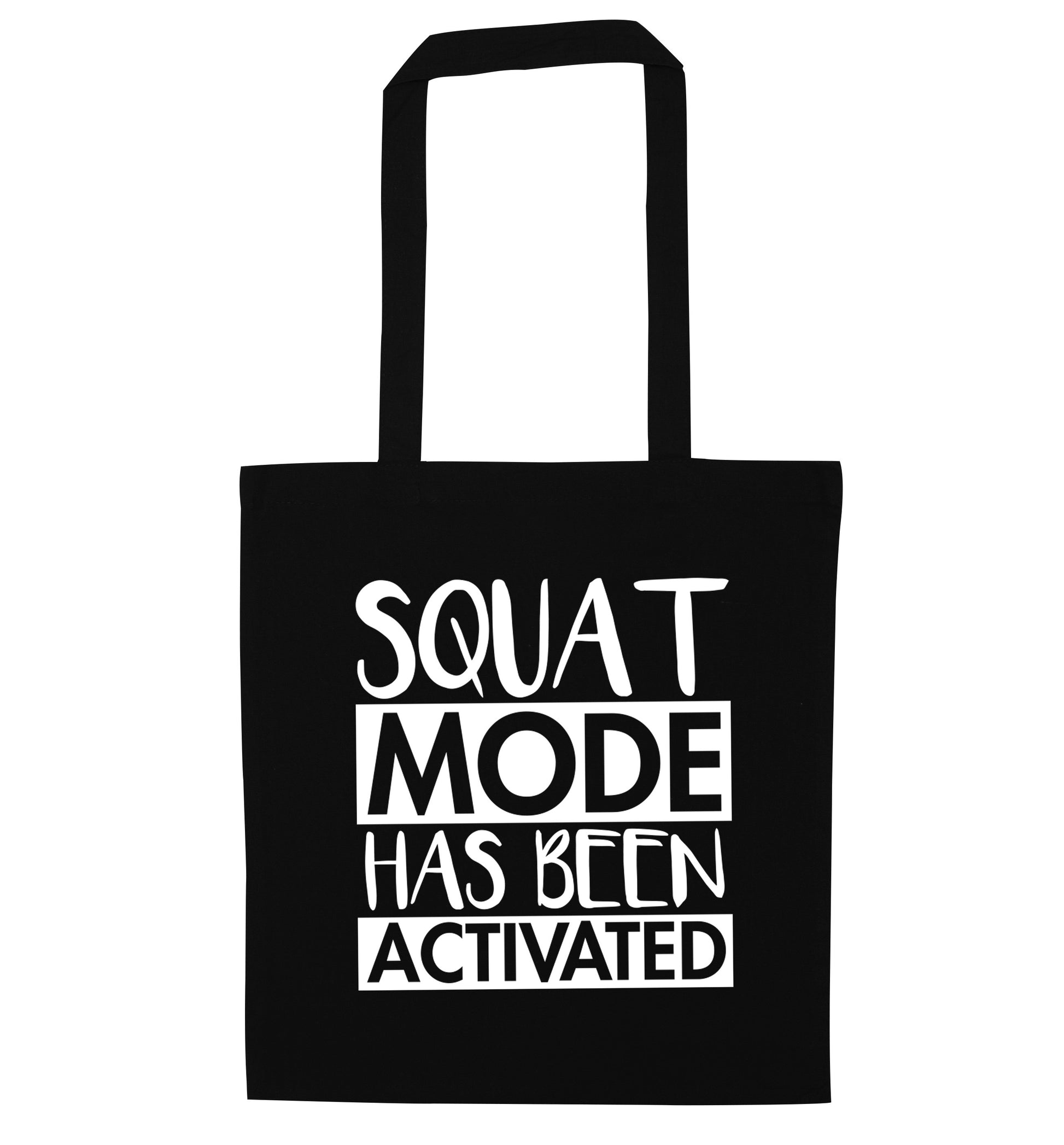 Squat mode activated black tote bag