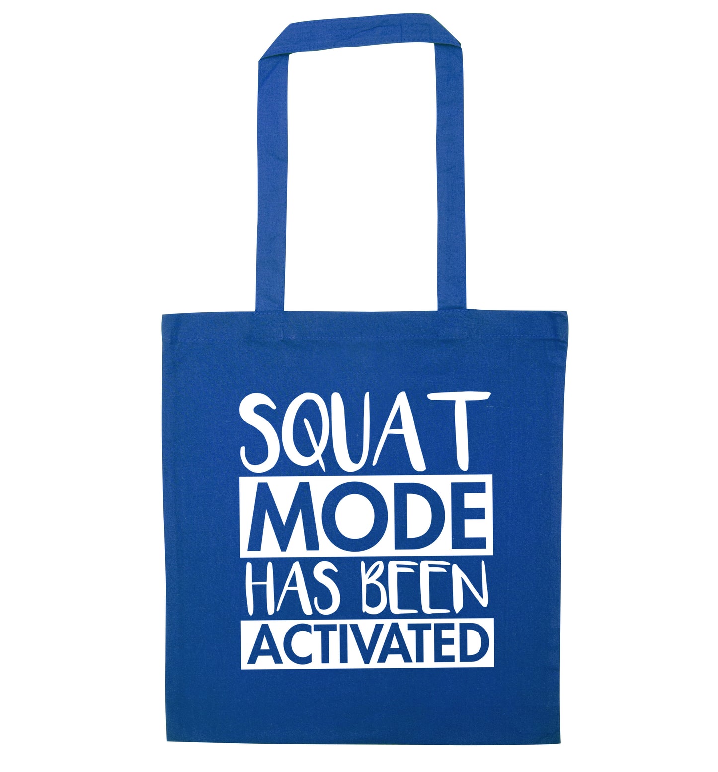 Squat mode activated blue tote bag