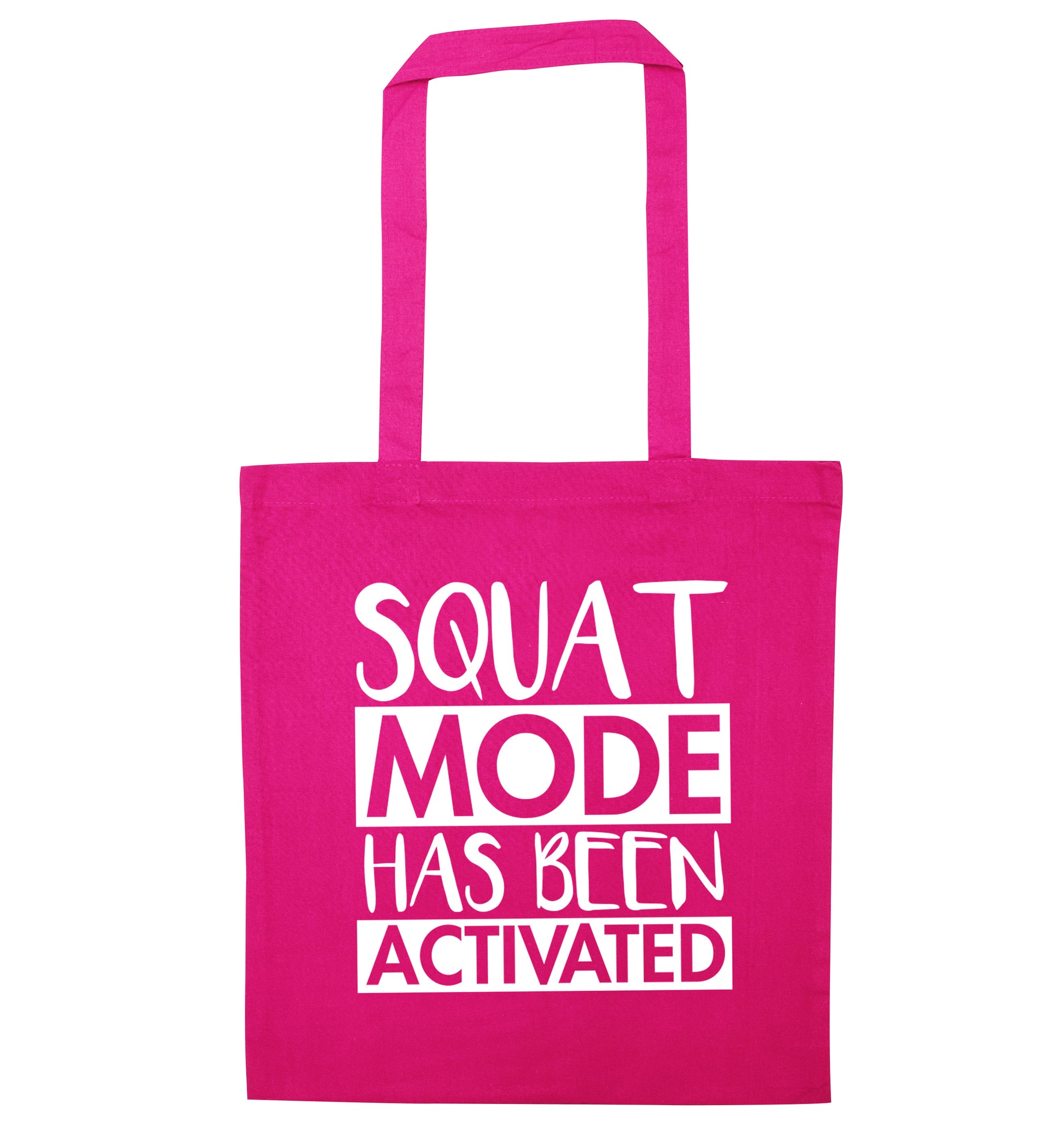 Squat mode activated pink tote bag