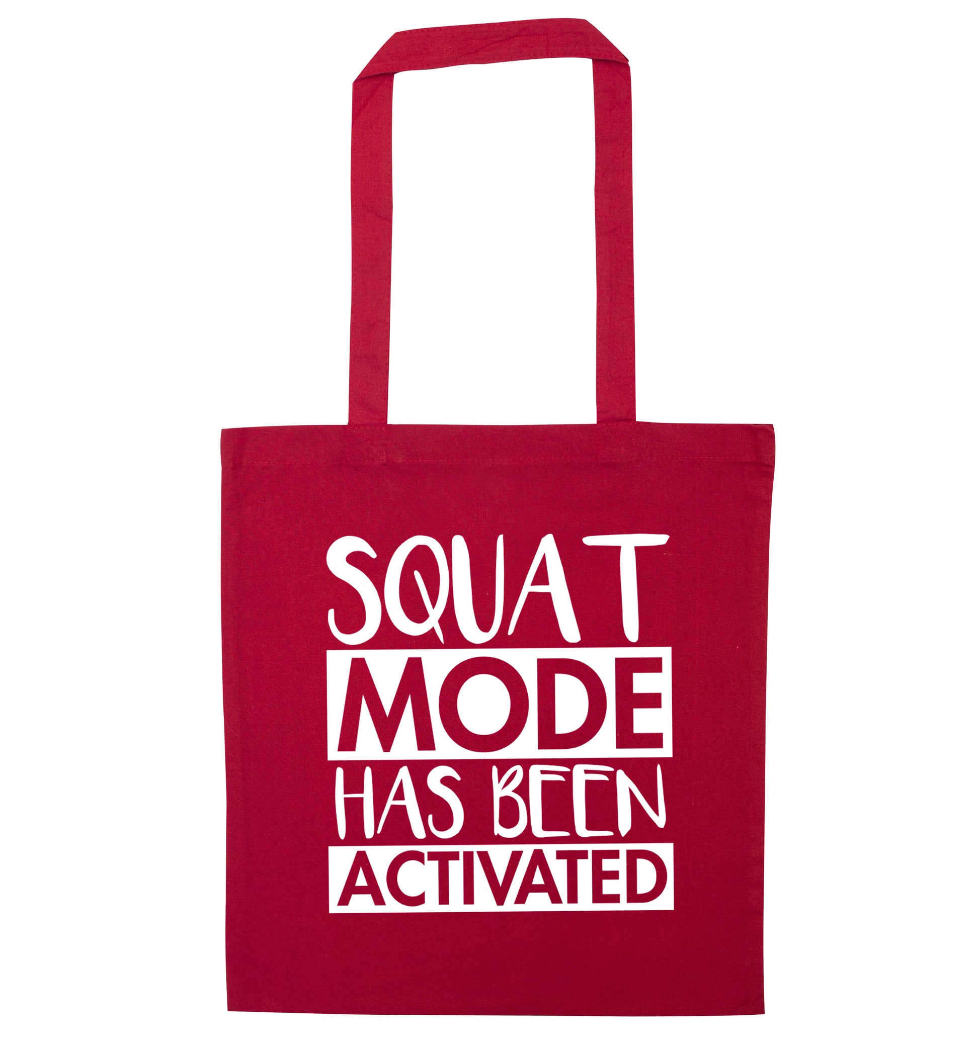 Squat mode activated red tote bag