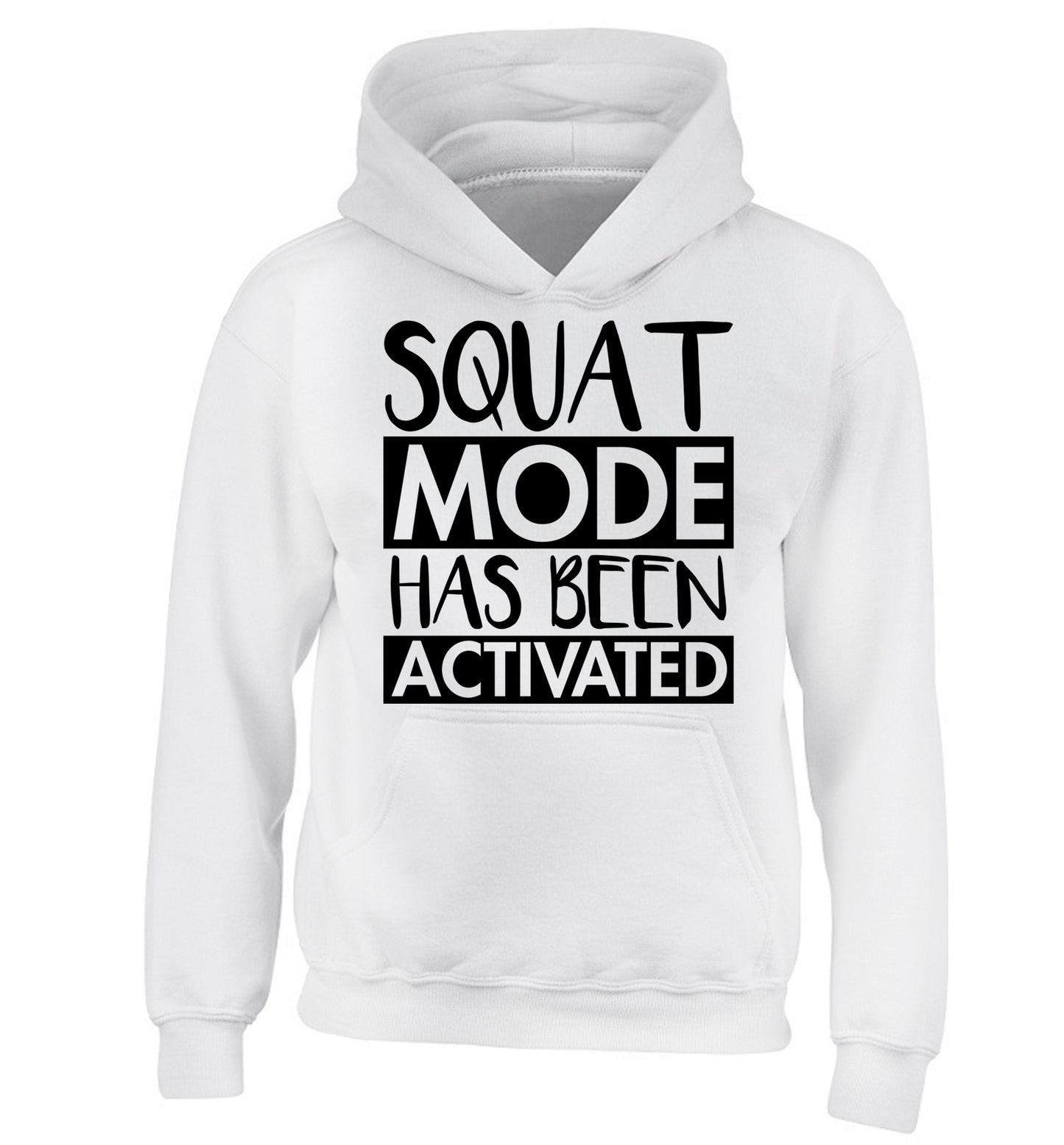 Squat mode activated children's white hoodie 12-14 Years